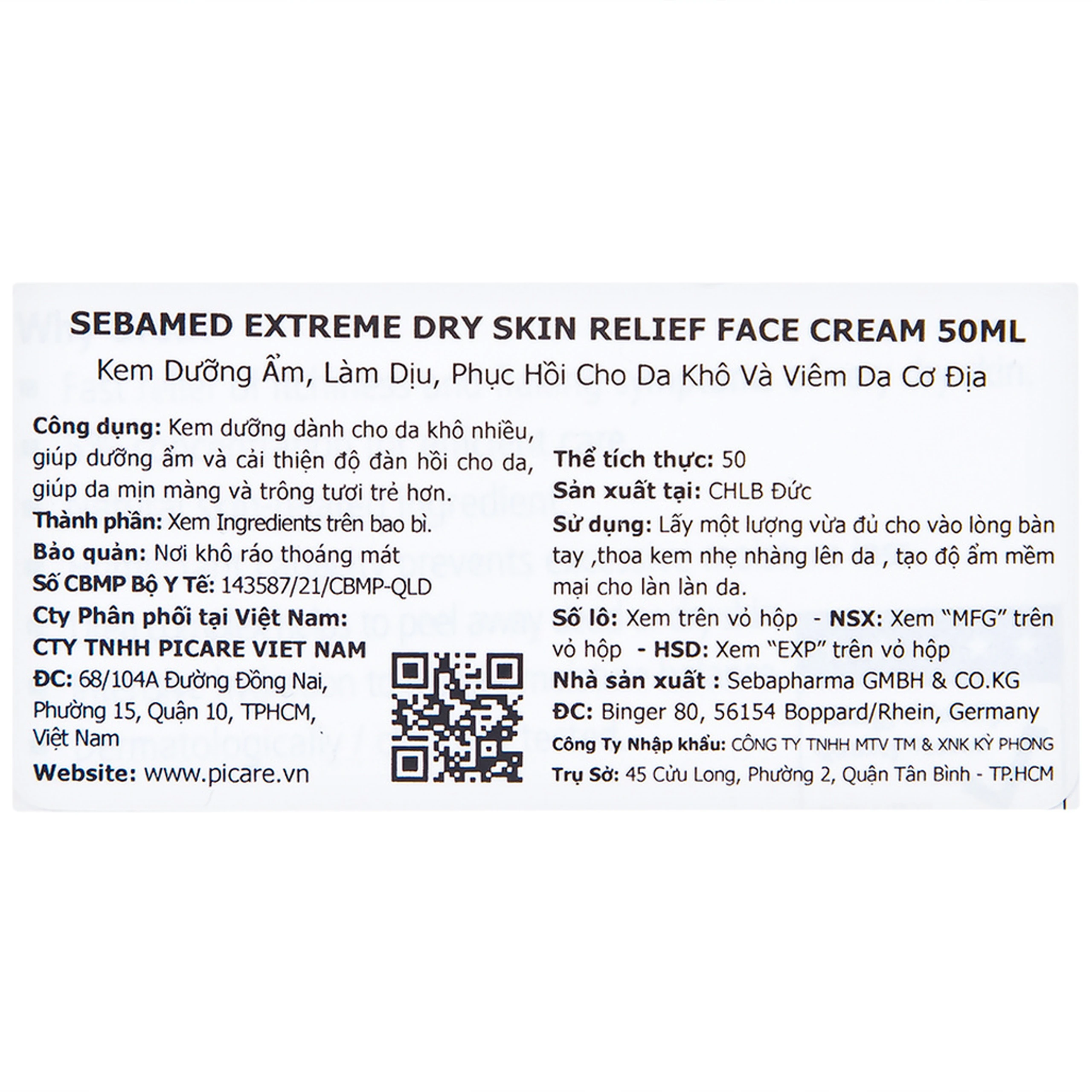 Kem bôi viêm da cơ địa Sebamed Extreme Dry Skin Relief Face Cream 5% Urea 50ml