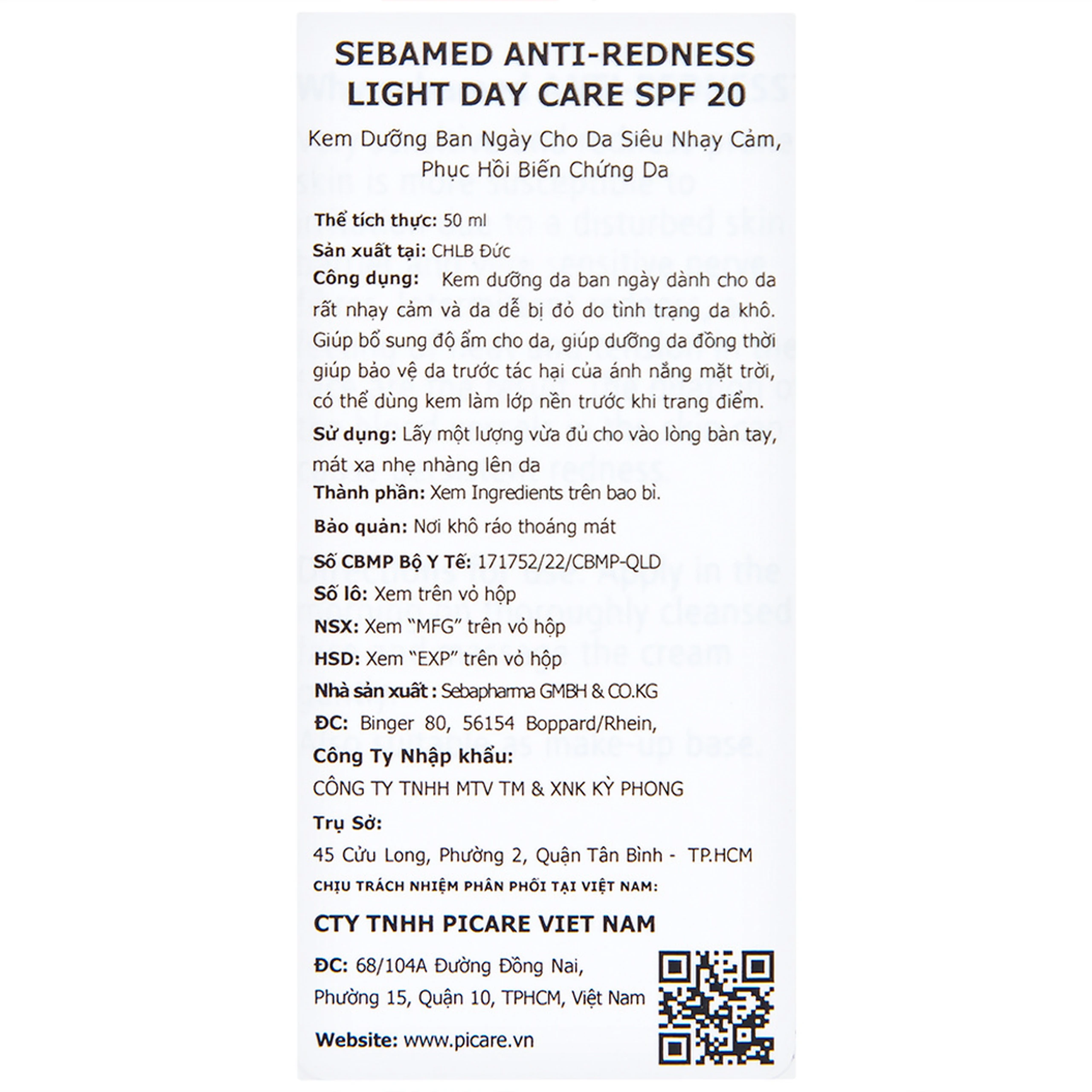 Kem dưỡng ban ngày Sebamed Anti-Redness Light Day Care dành cho da rất nhạy cảm và dễ bị đỏ (50ml)