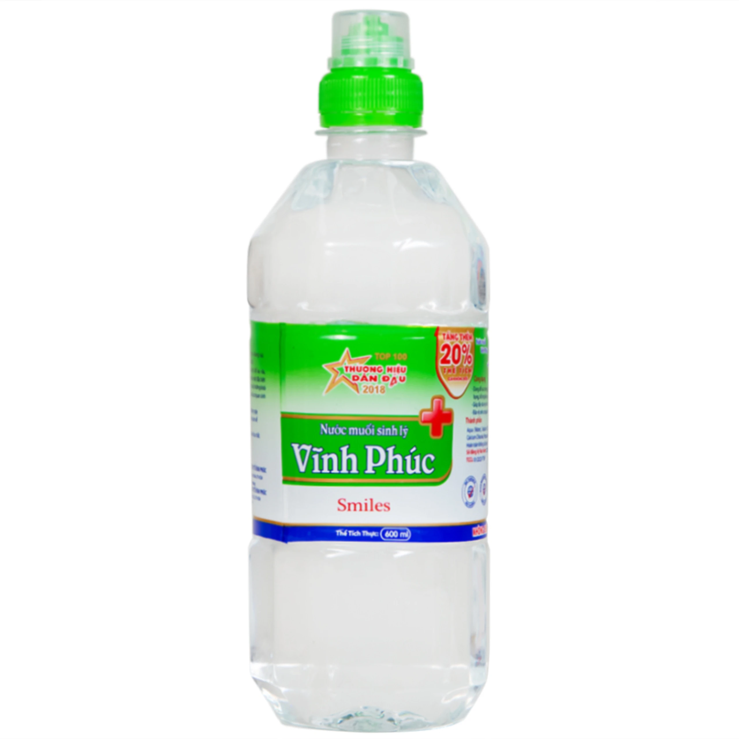 Nước muối Vĩnh Phúc Smiles 600ml natri clorid 0.9 giúp làm sạch răng, khử mùi hôi miệng