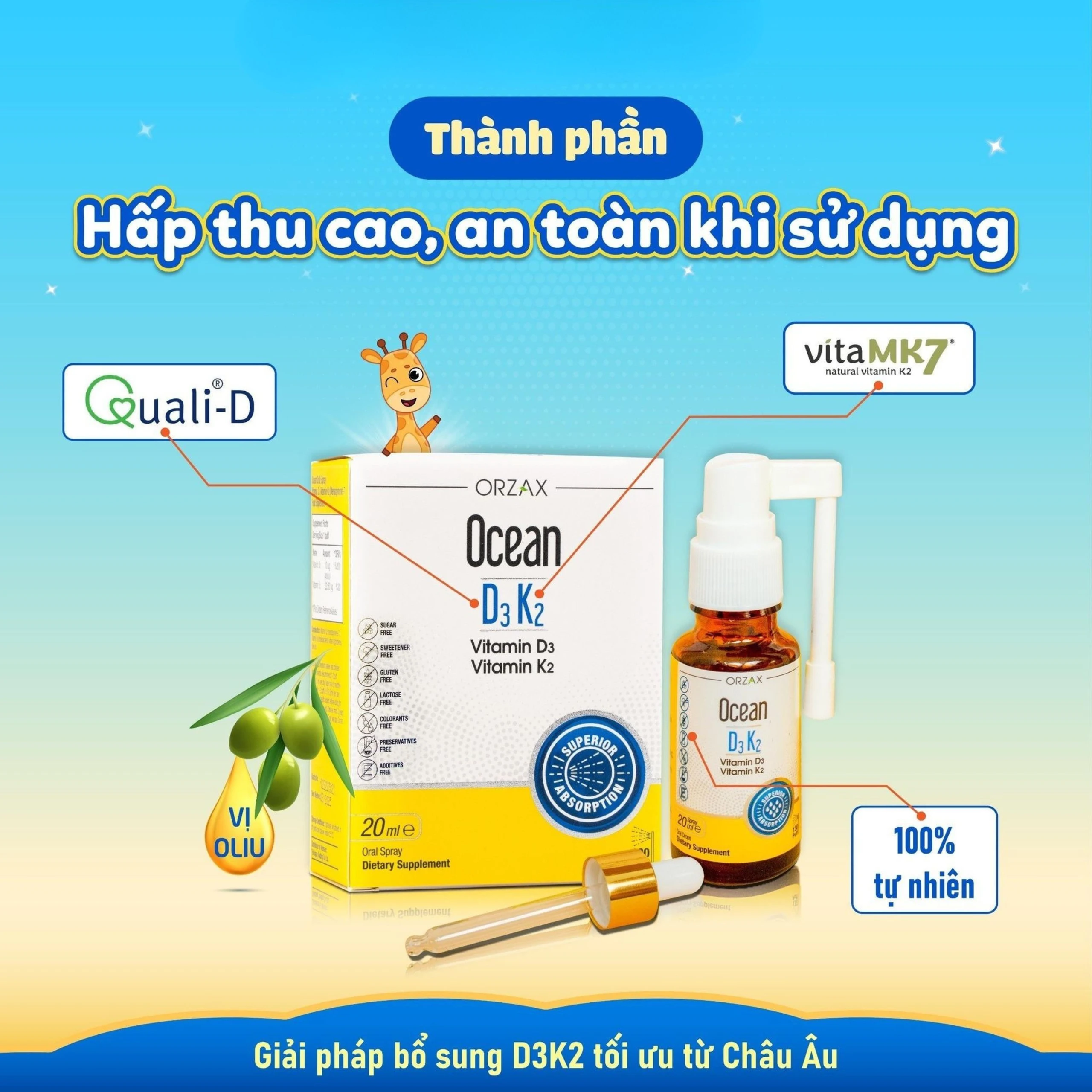 Siro giúp tăng cường hấp thu canxi Ocean D3K2 Orzax (20ml) 4