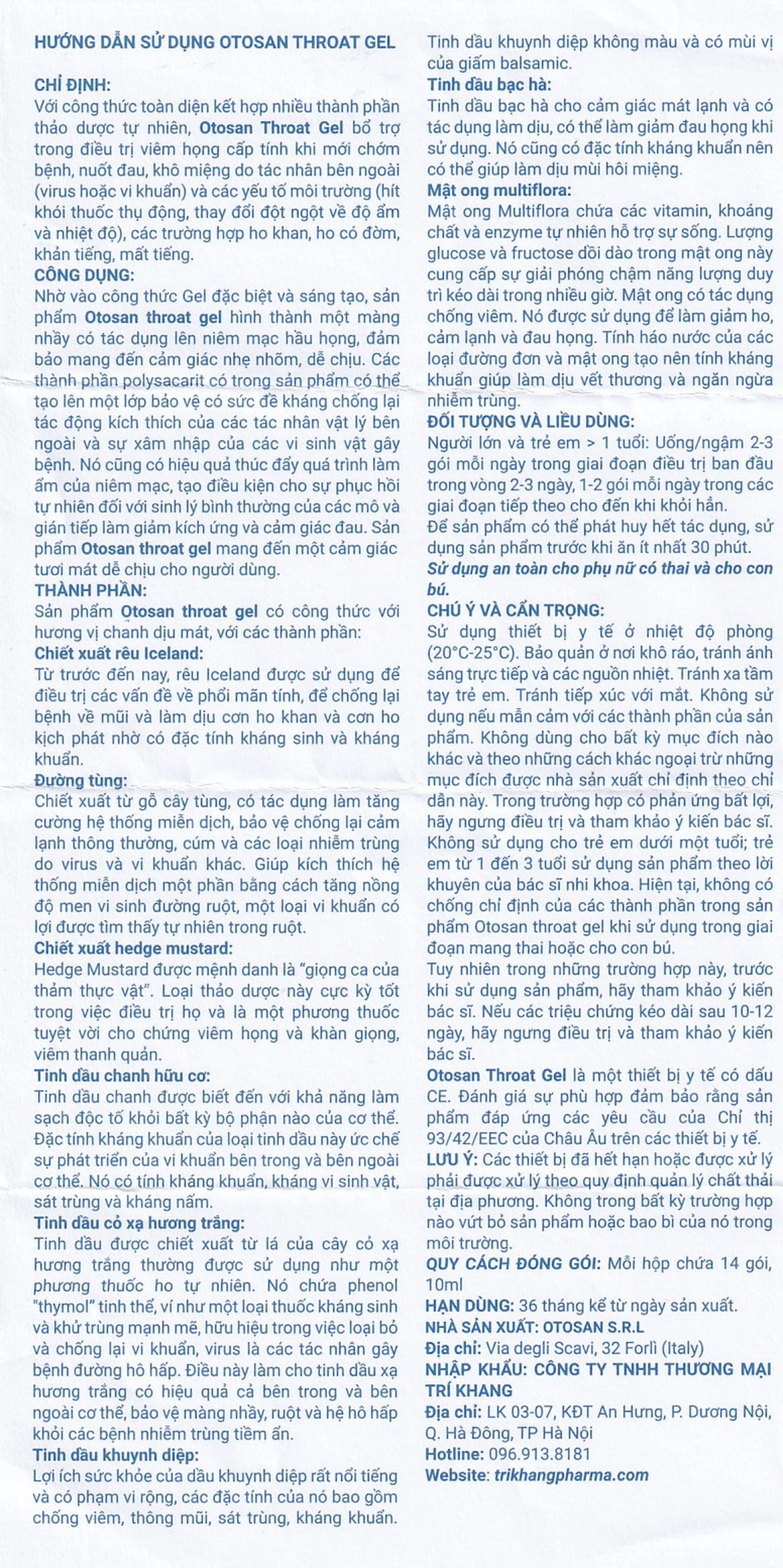 Gel ngậm họng Otosan Throat Gel Forte 14 gói x 10ml hỗ trợ điều trị viêm họng cấp tính