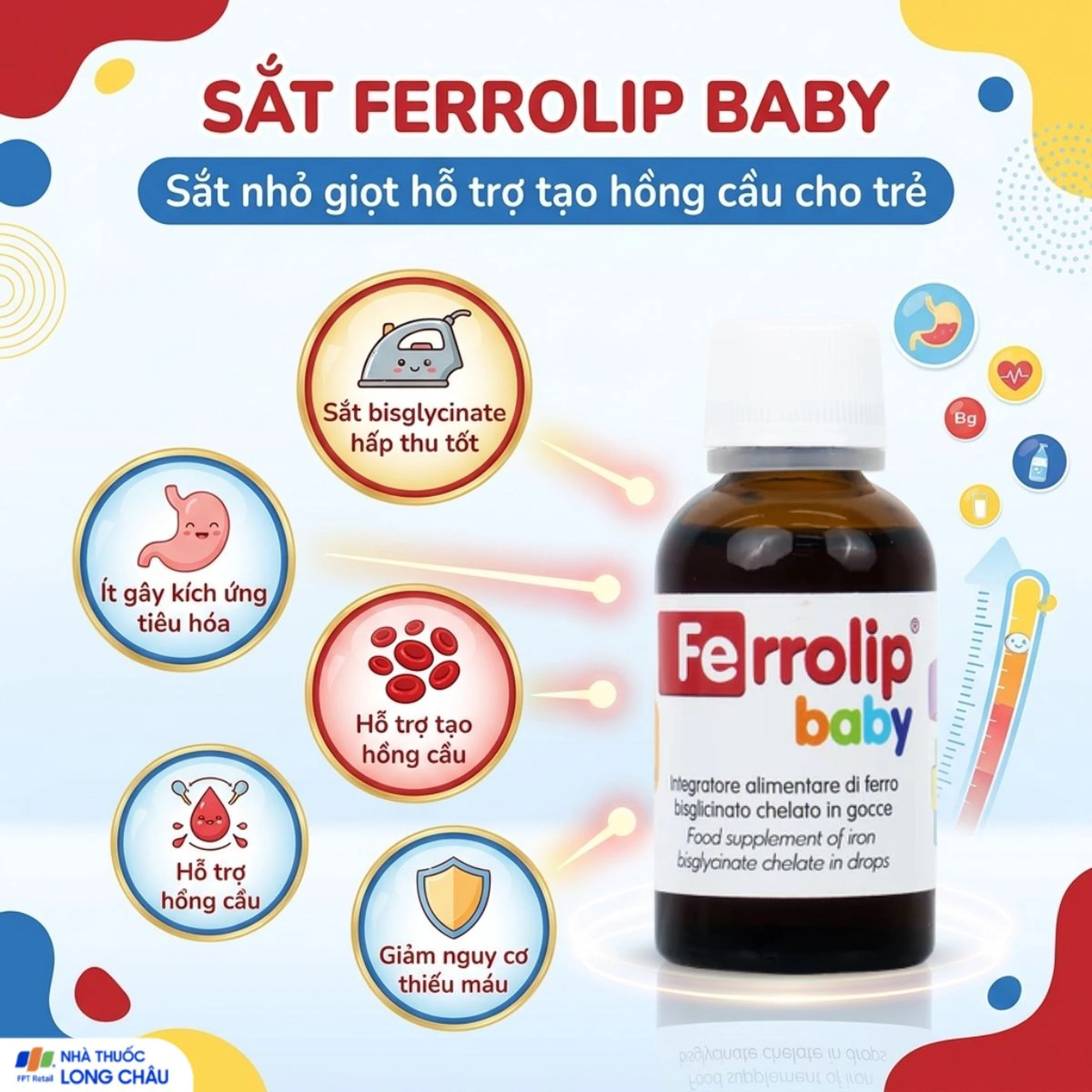 Dung dịch giúp giảm nguy cơ thiếu máu do thiếu sắt Ferrolip Baby InPharma SpA (30ml) 2