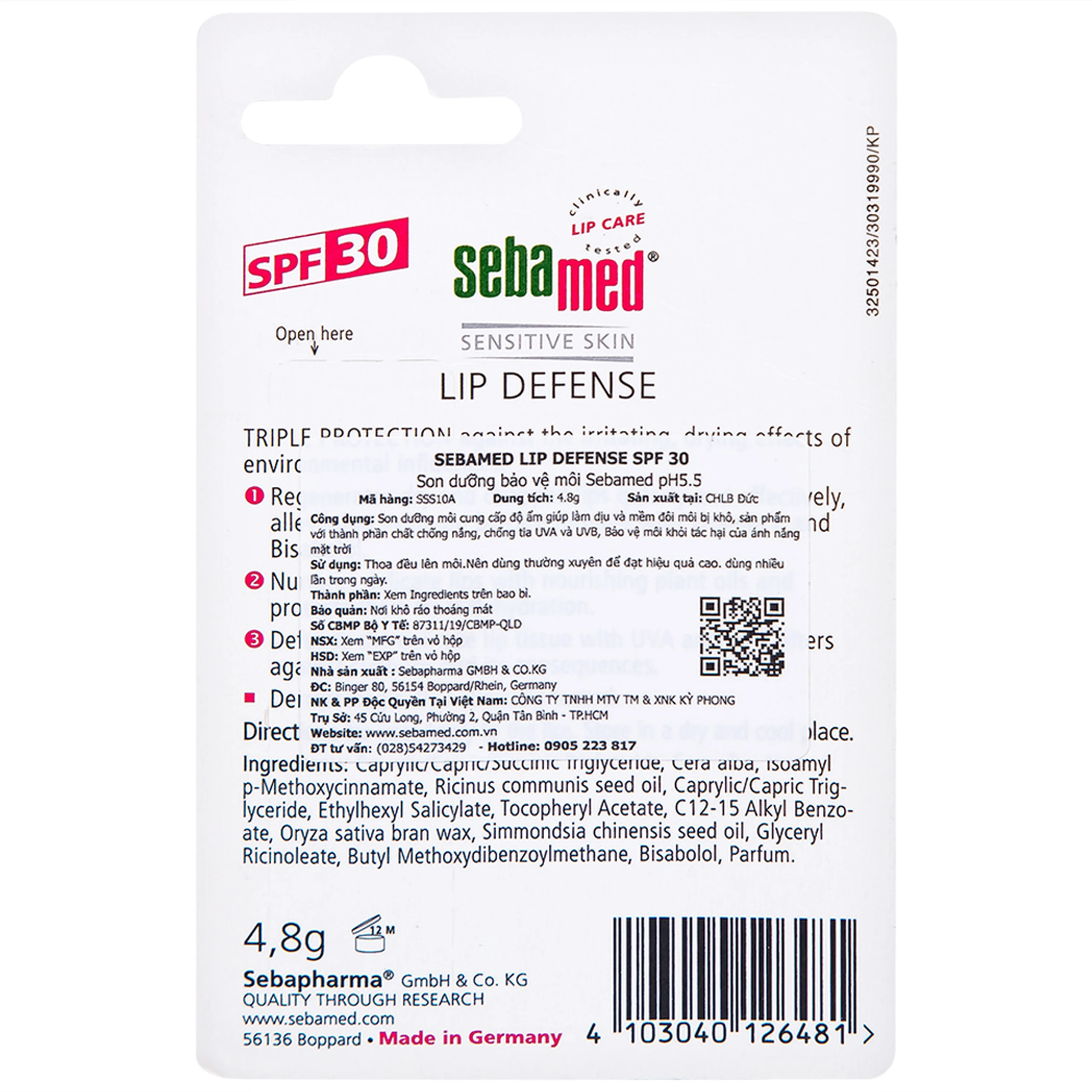 Son dưỡng môi Sebamed Lip Defense dưỡng ẩm, ngăn ngừa khô, nứt môi (4.8g)