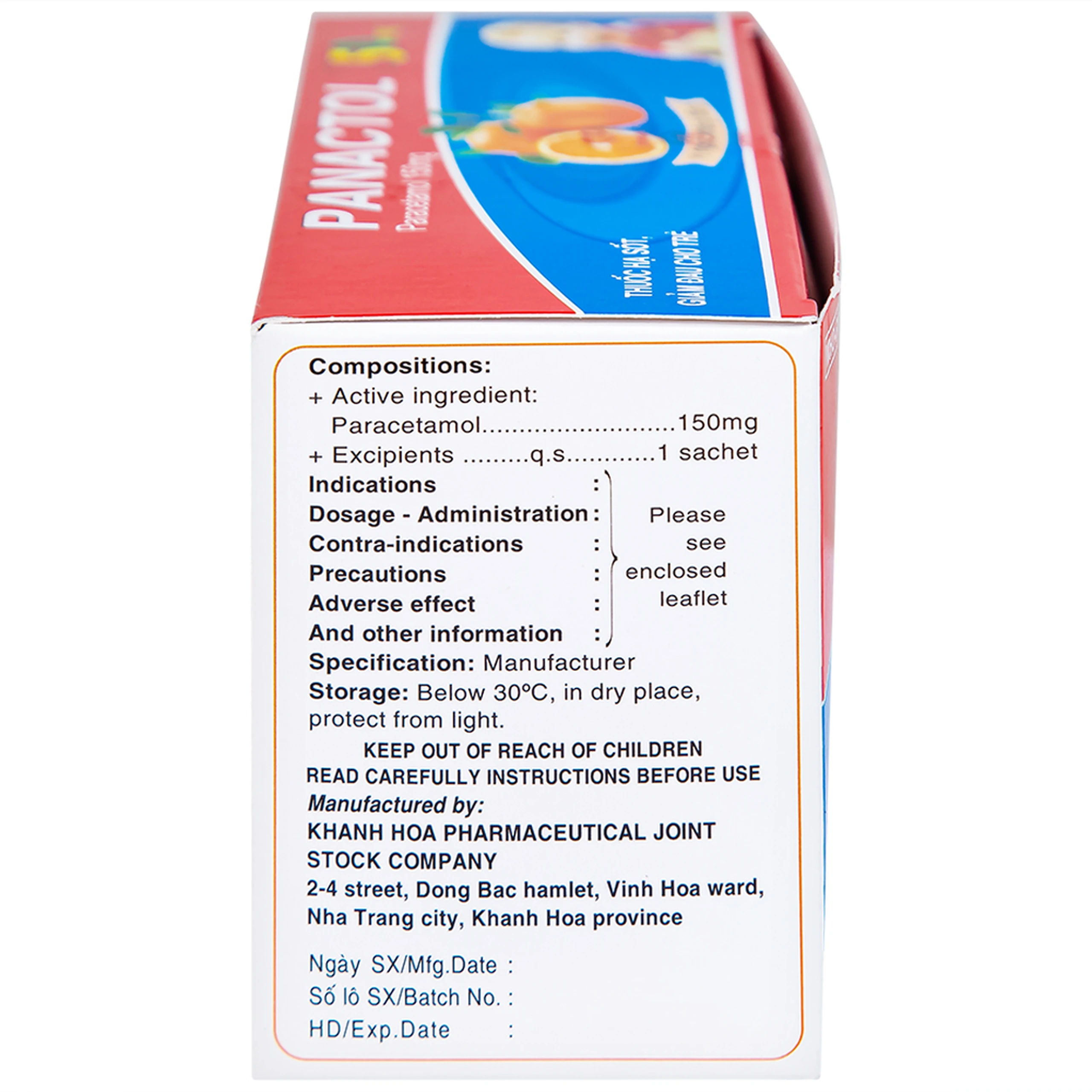 Bột sủi Panactol 150mg Khapharco vị ngọt, không đắng, hạ sốt, giảm đau cho trẻ (48 gói x 1.5g)