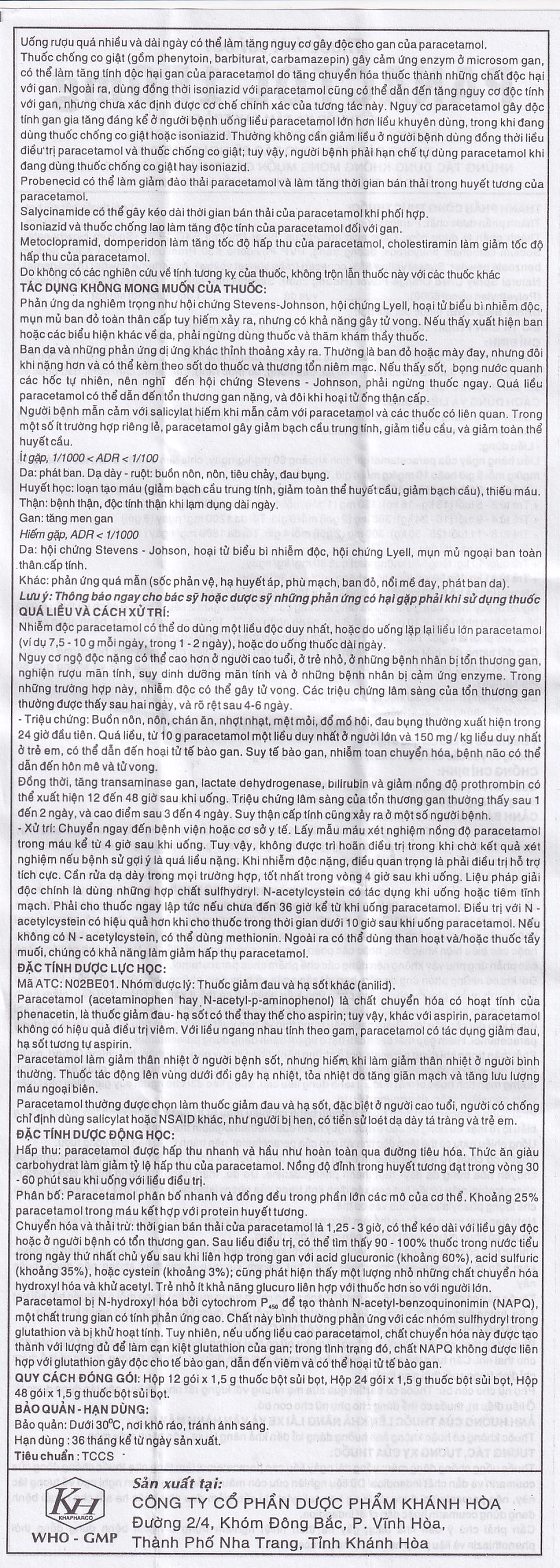 Bột sủi Panactol 150mg Khapharco vị ngọt, không đắng, hạ sốt, giảm đau cho trẻ (48 gói x 1.5g)
