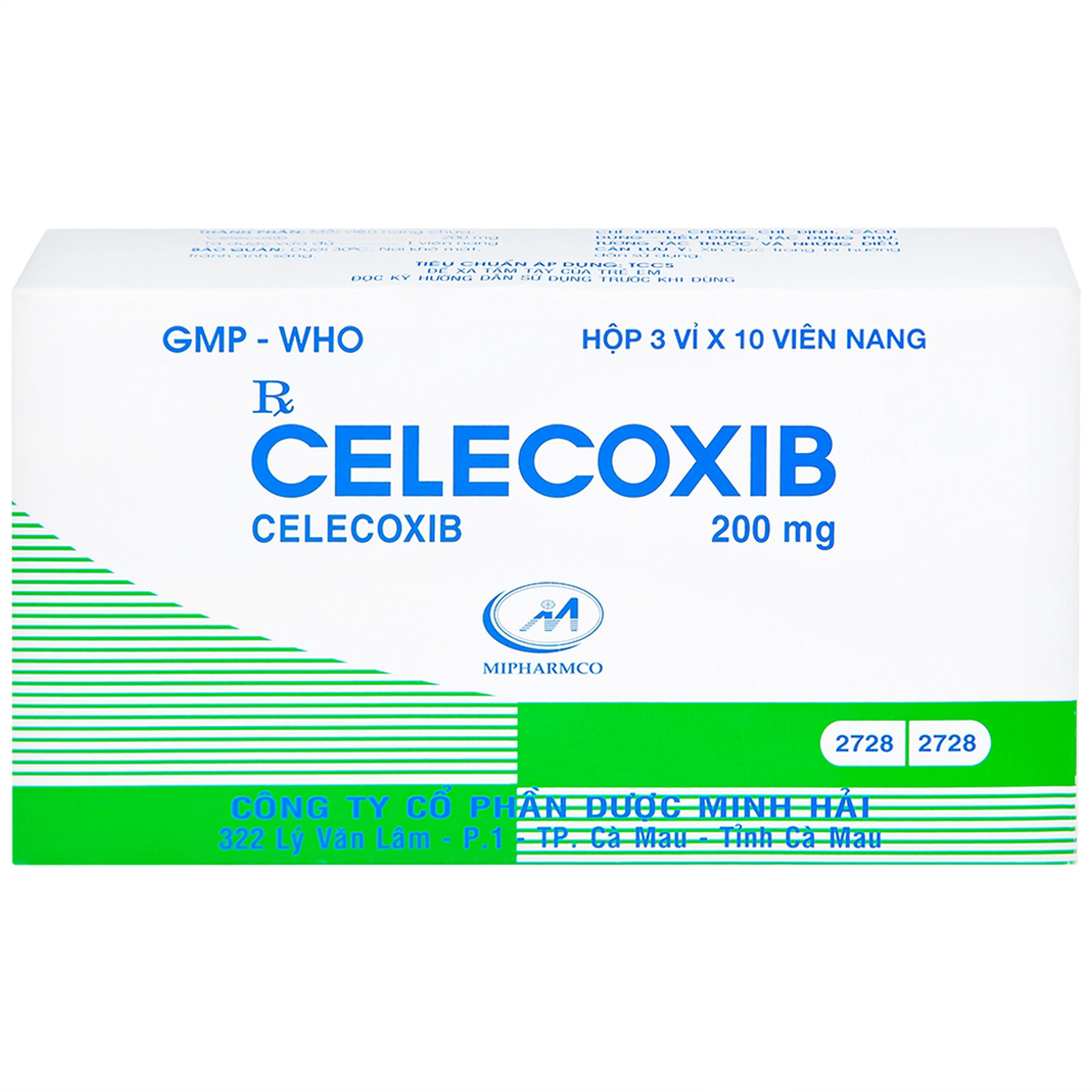 Thuốc Celecoxib 200mg Minh Hải điều trị thoái hóa khớp, viêm khớp dạng thấp (3 vỉ x 10 viên)