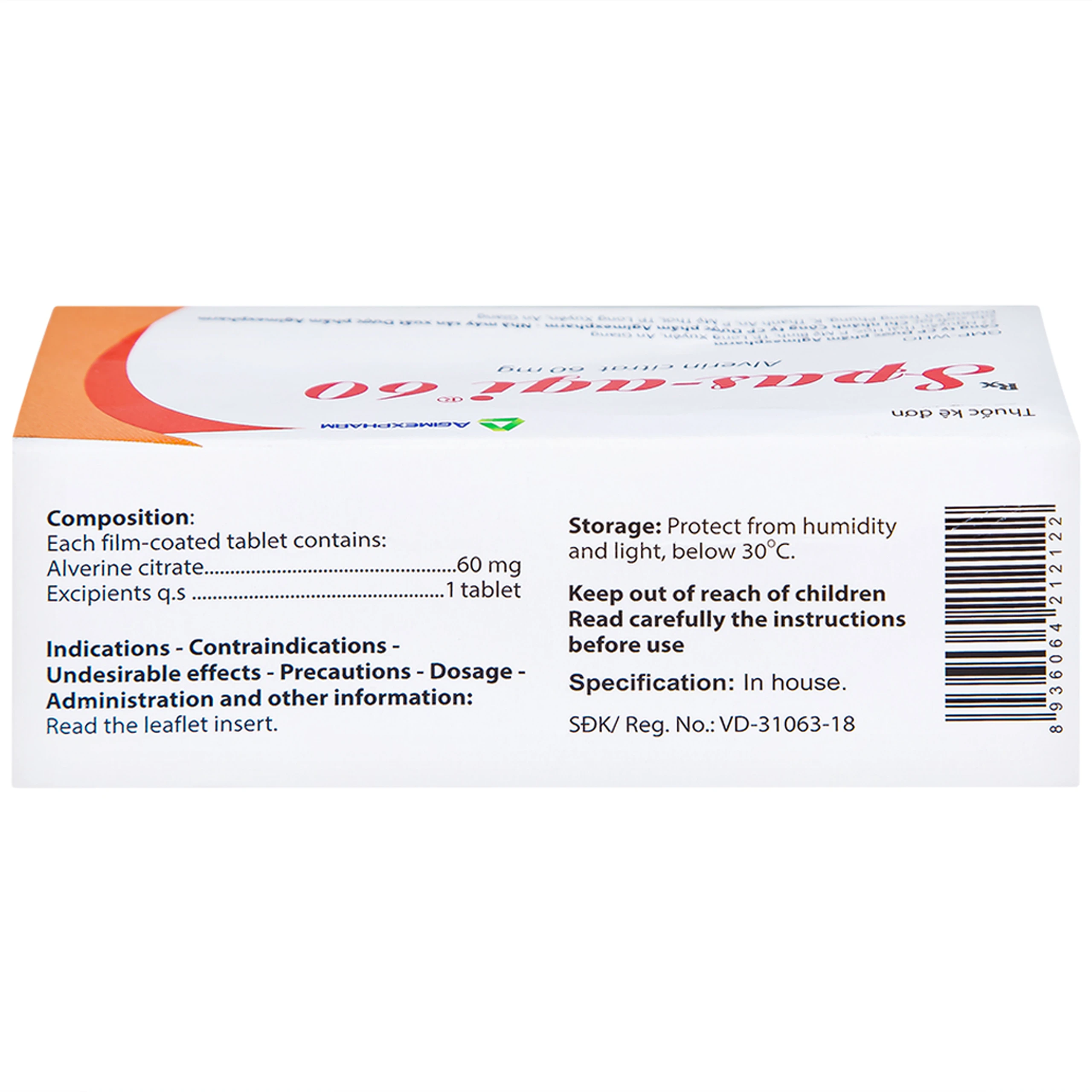 Thuốc Spas-agi 60 Agimexpharm điều trị chống đau do co thắt cơ trơn (60 viên)