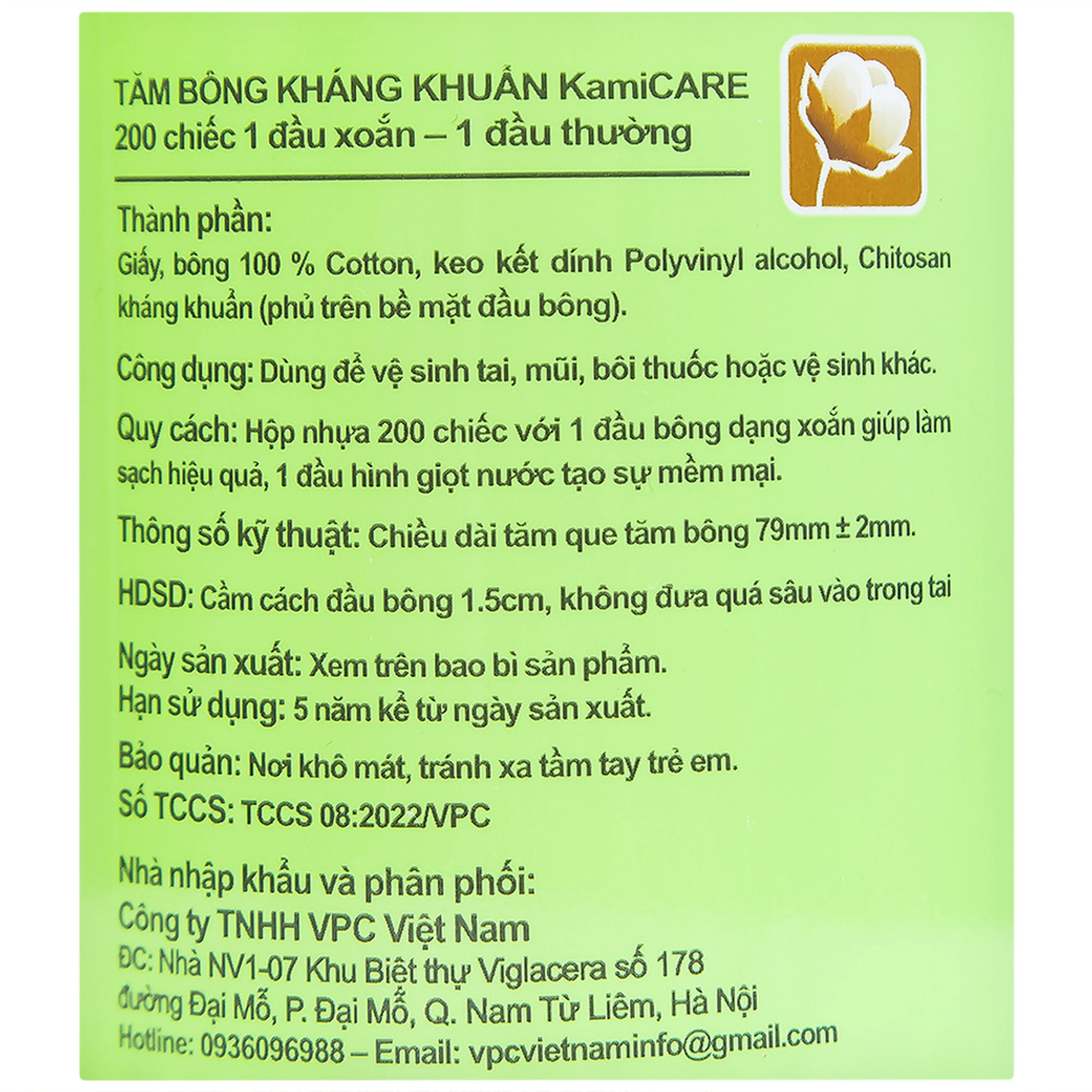 Tăm bông KamiCare vệ sinh tai, mũi (200 que)