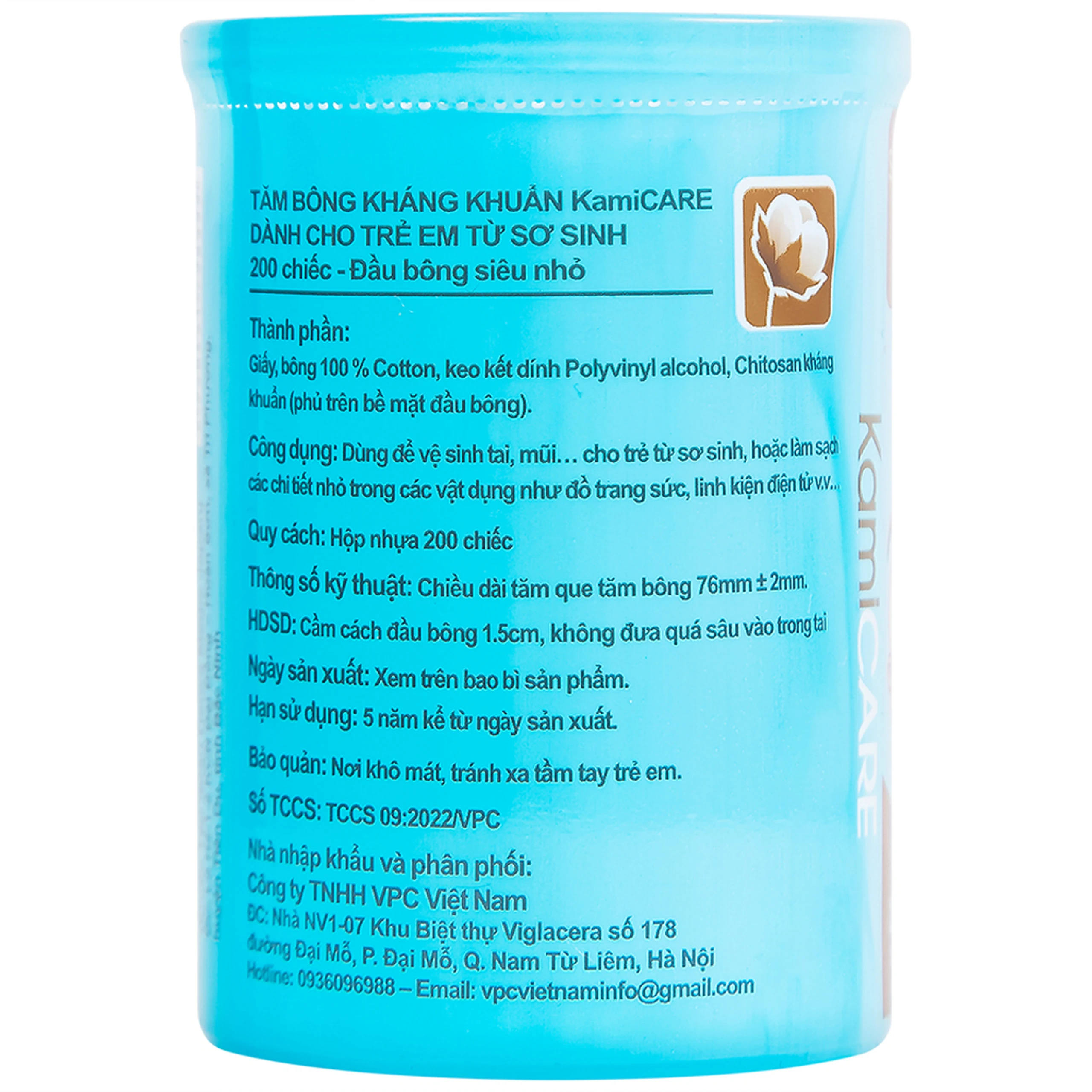 Tăm bông KamiCare hộp tròn dành cho trẻ em từ sơ sinh (200 que) 