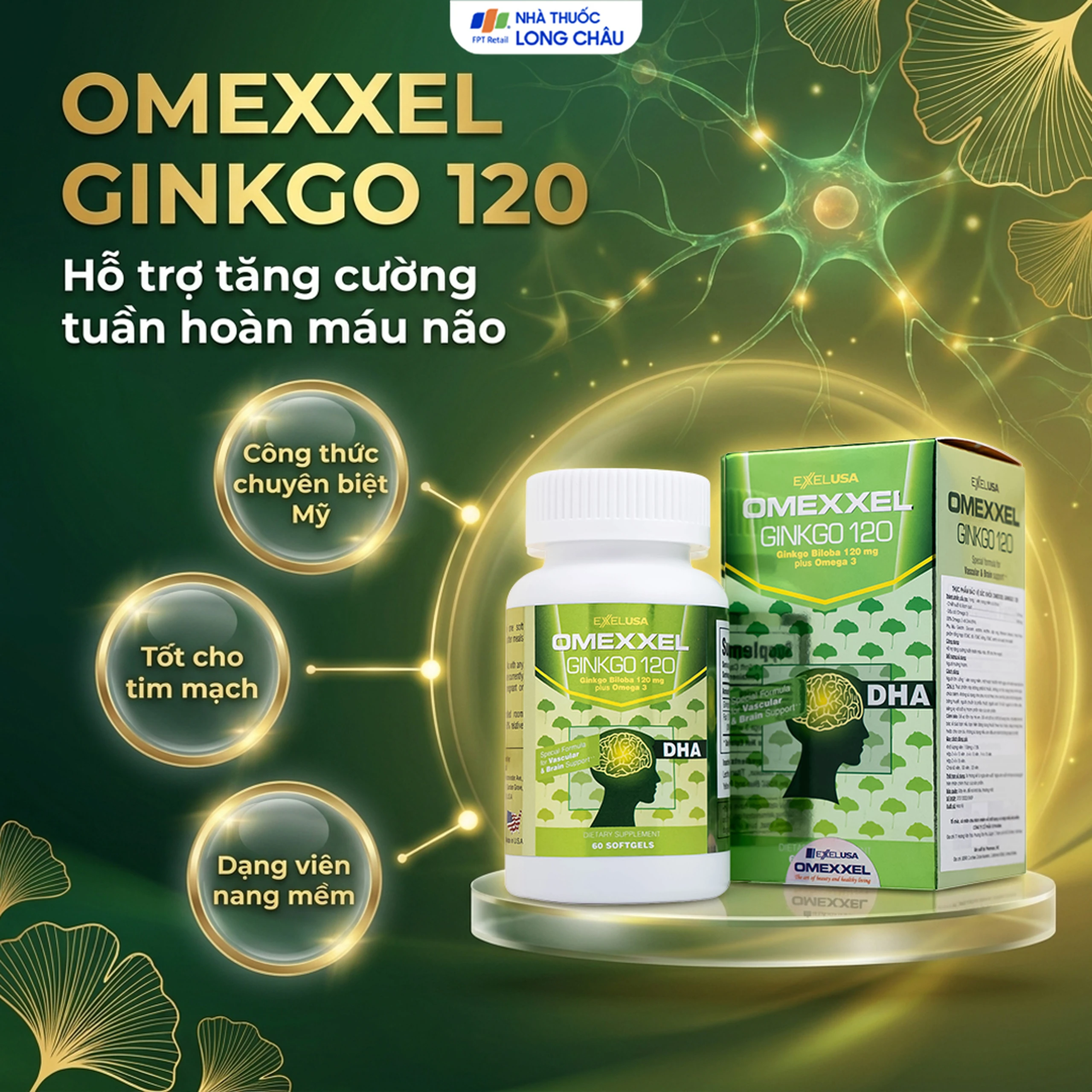 Viên uống hỗ trợ tăng tuần hoàn não, tốt cho tim mạch Omexxel Ginkgo 120 (60 viên) 2