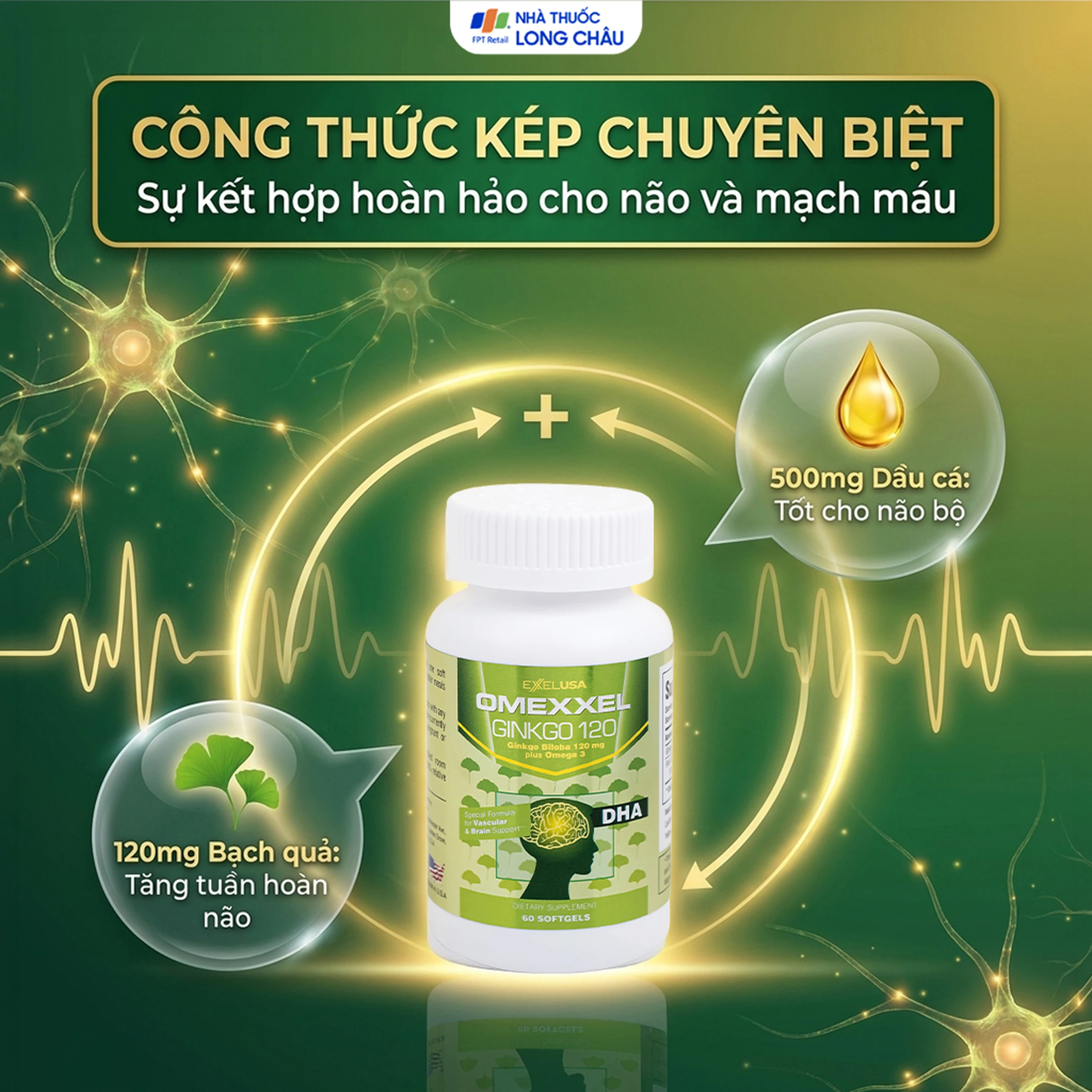 Viên uống hỗ trợ tăng tuần hoàn não, tốt cho tim mạch Omexxel Ginkgo 120 (60 viên) 3
