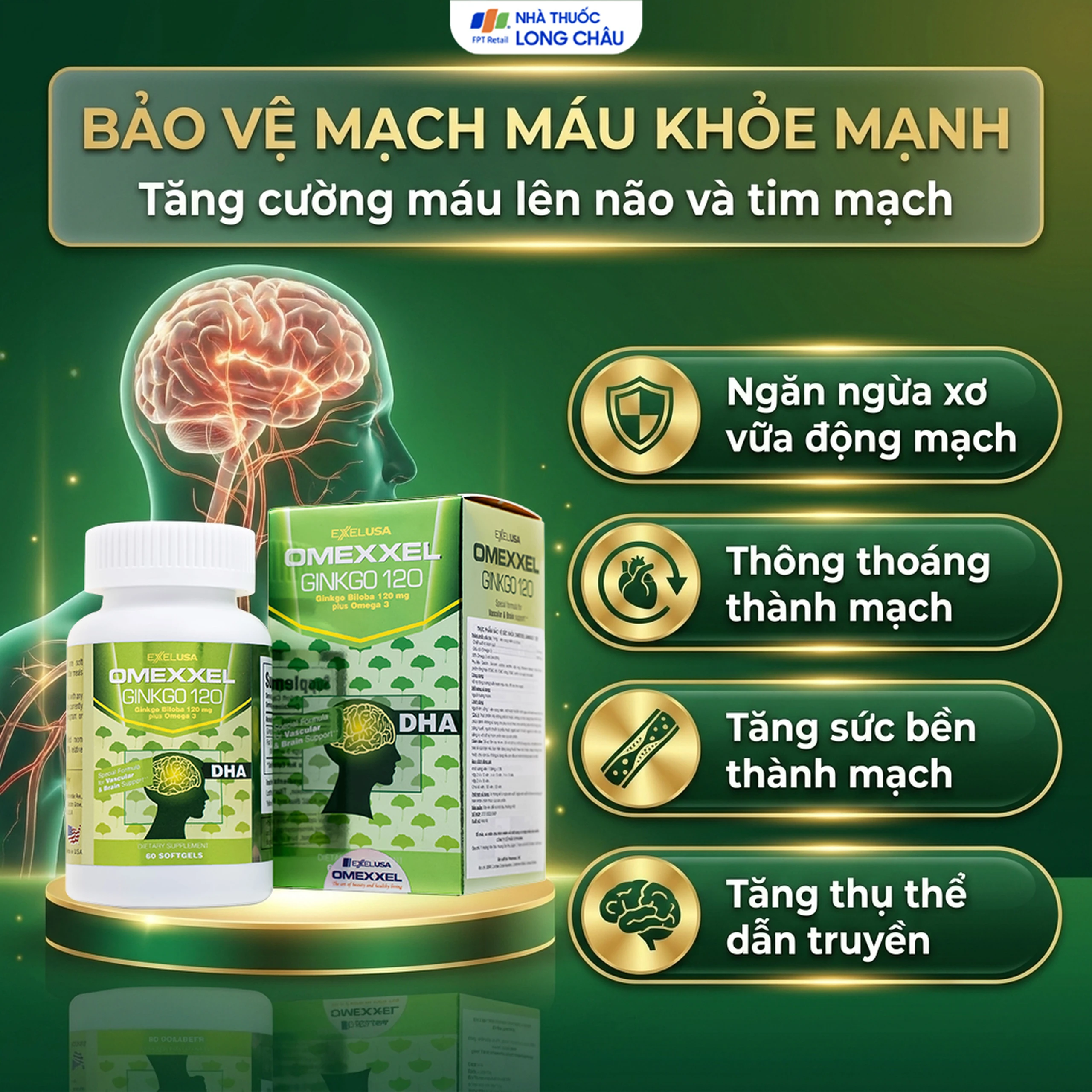 Viên uống hỗ trợ tăng tuần hoàn não, tốt cho tim mạch Omexxel Ginkgo 120 (60 viên) 4