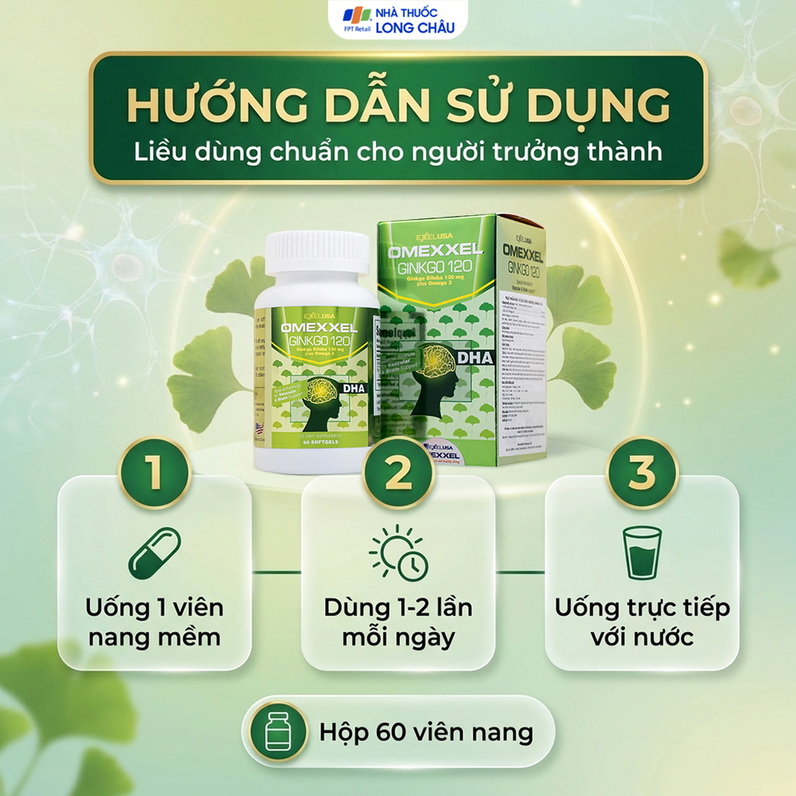 Viên uống hỗ trợ tăng tuần hoàn não, tốt cho tim mạch Omexxel Ginkgo 120 (60 viên) 5