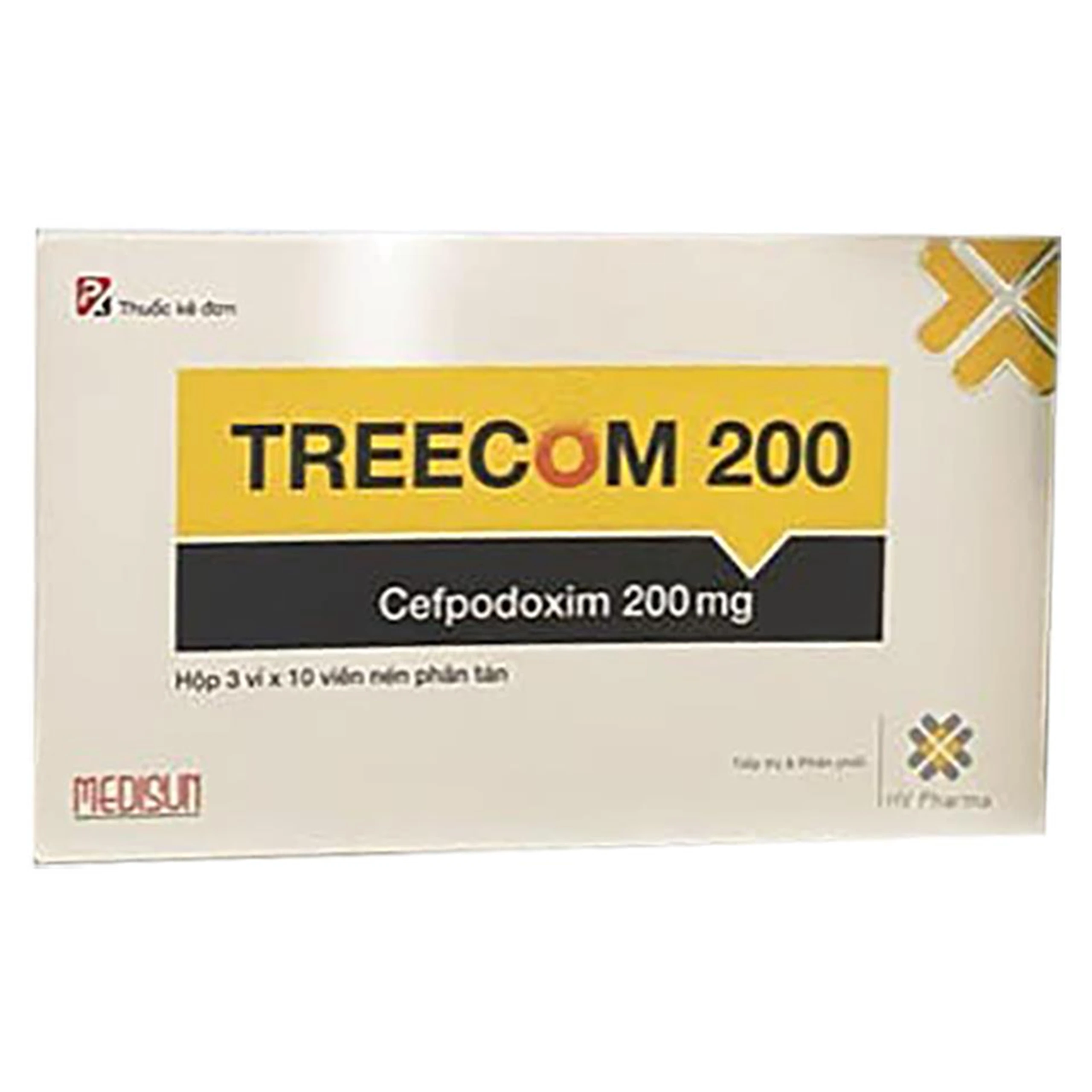 Thuốc Treecom 200 Medisun điều trị nhiễm khuẩn đường hô hấp (3 vỉ x 10 viên)