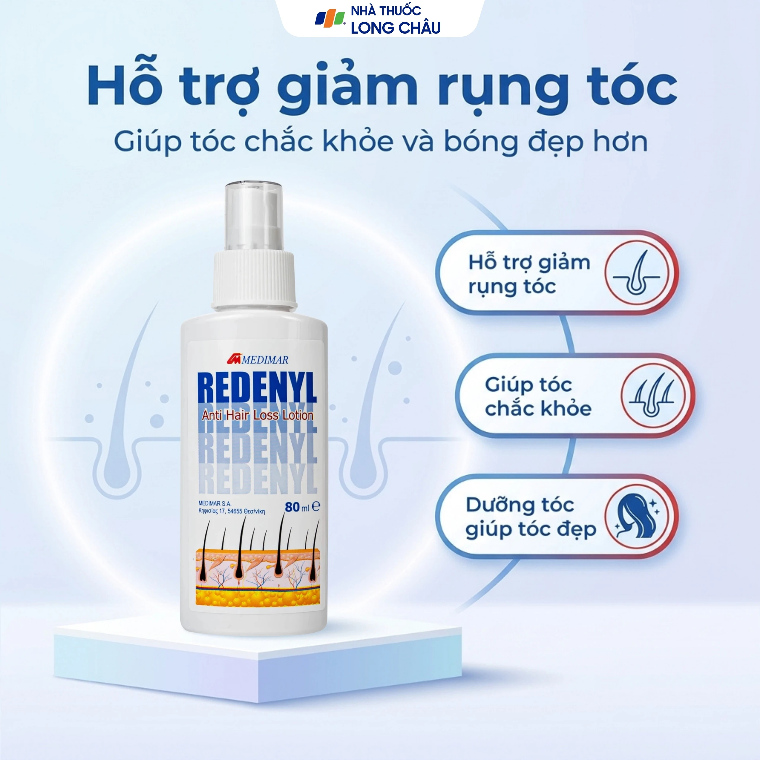 Xịt mọc tóc, ngăn ngừa rụng tóc Redenyl Lotion Medimar 80ml 2