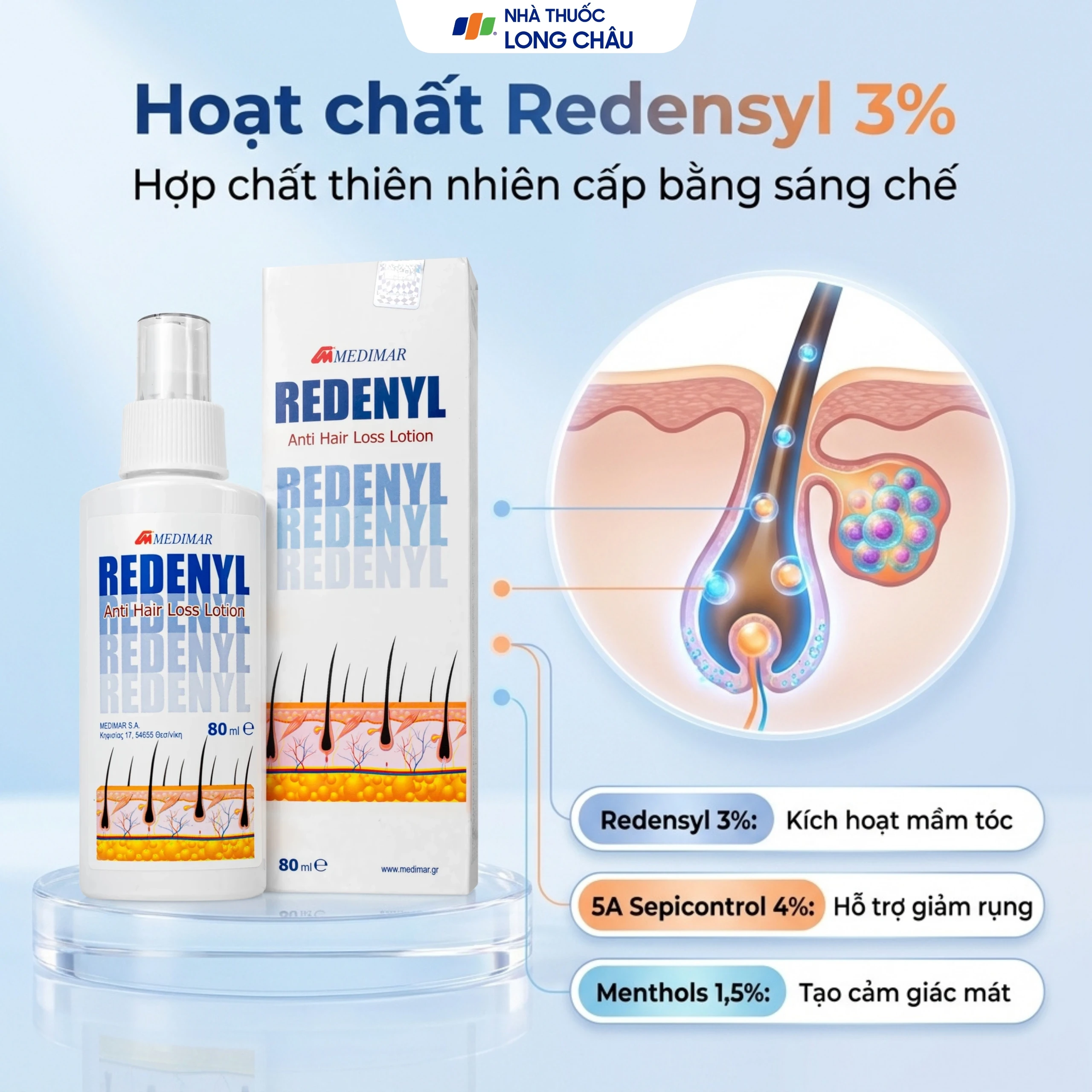 Xịt mọc tóc, ngăn ngừa rụng tóc Redenyl Lotion Medimar 80ml 3