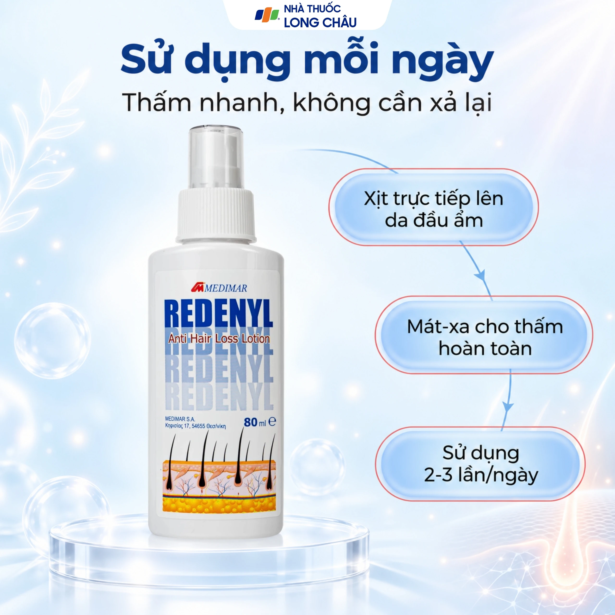 Xịt mọc tóc, ngăn ngừa rụng tóc Redenyl Lotion Medimar 80ml 5
