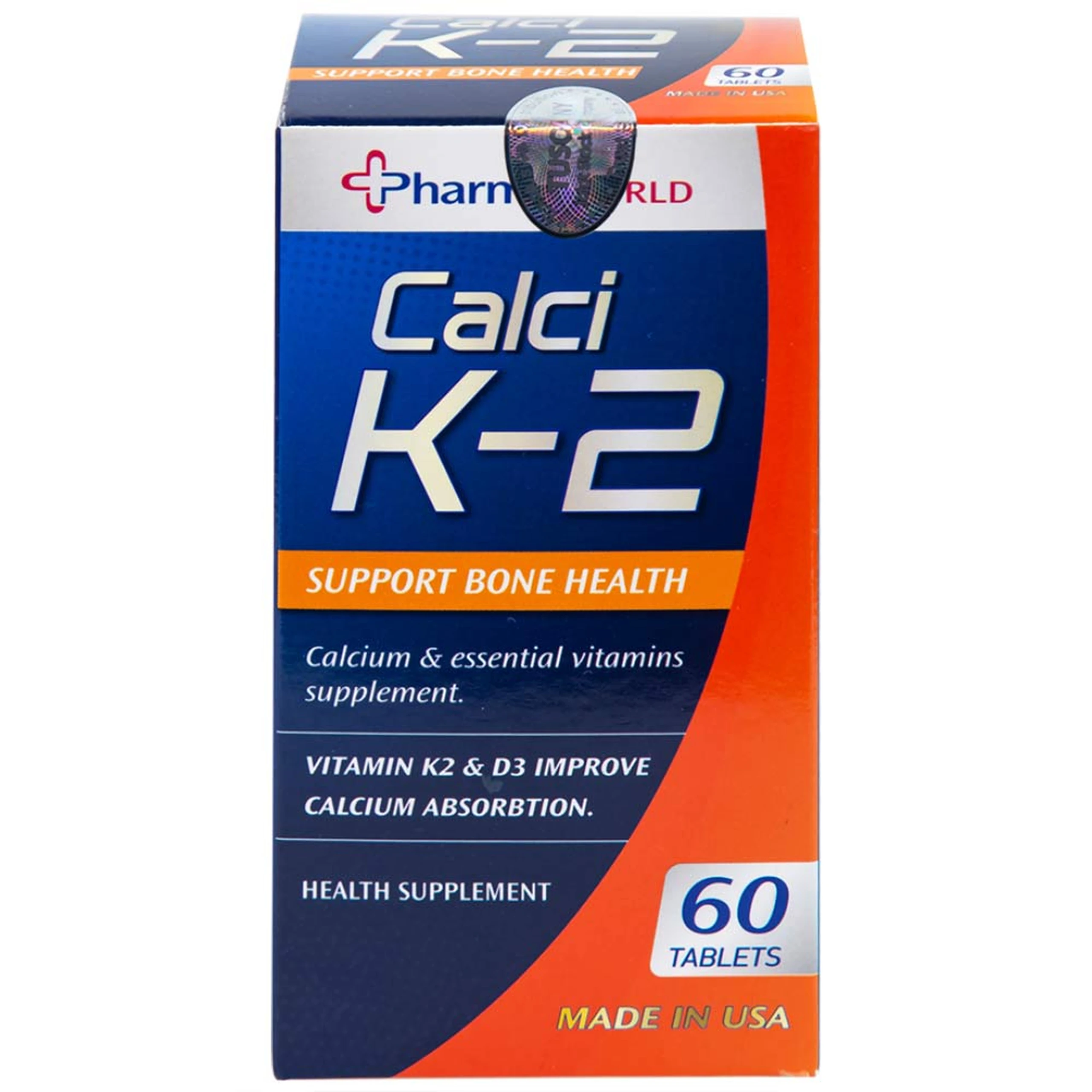 Viên uống bổ sung canxi, hỗ trợ giảm nguy cơ loãng xương Calci K-2 Pharma World (60 viên)