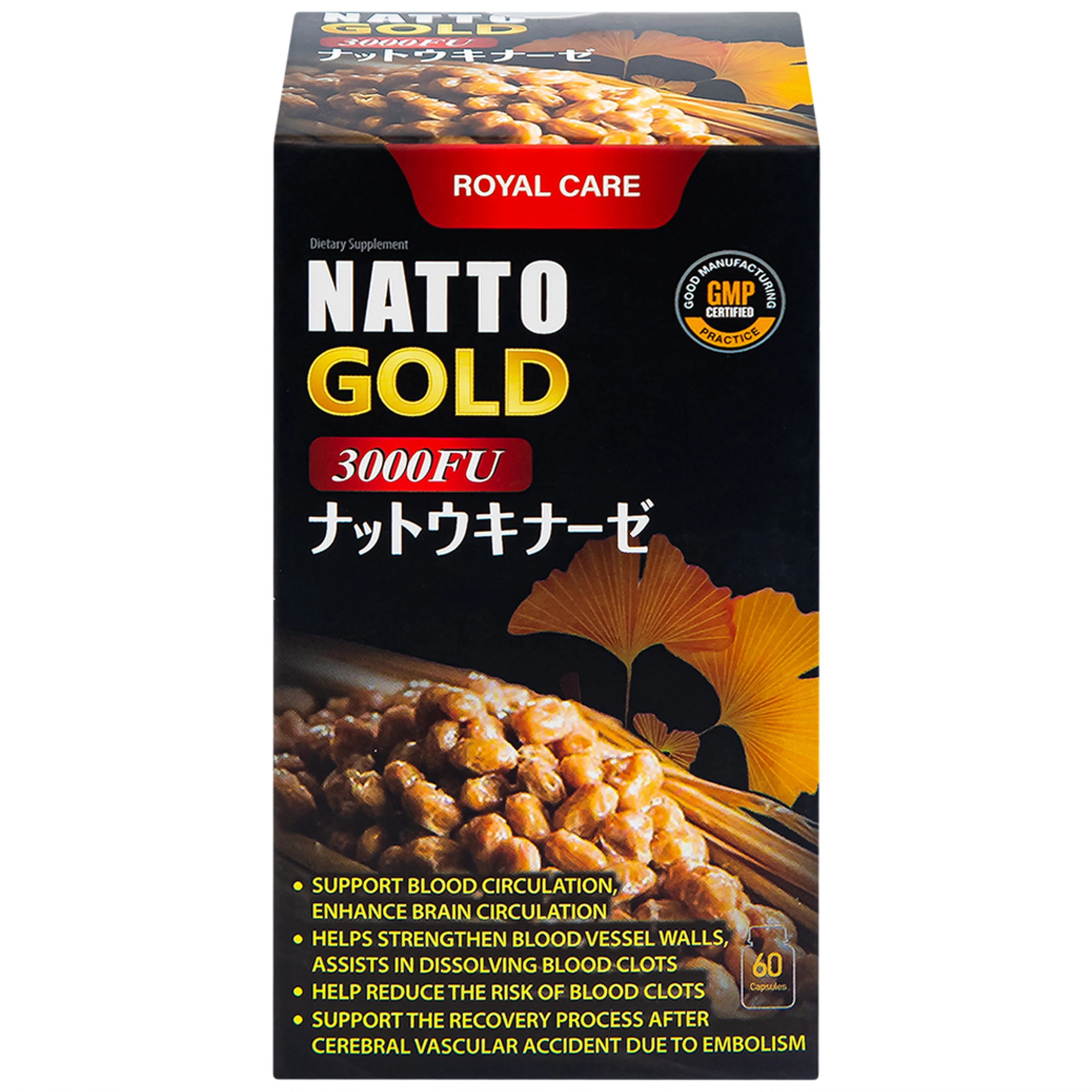 Viên uống hỗ trợ hoạt huyết, tăng cường tuần hoàn não Natto Gold 3000FU Royal Care (60 viên)