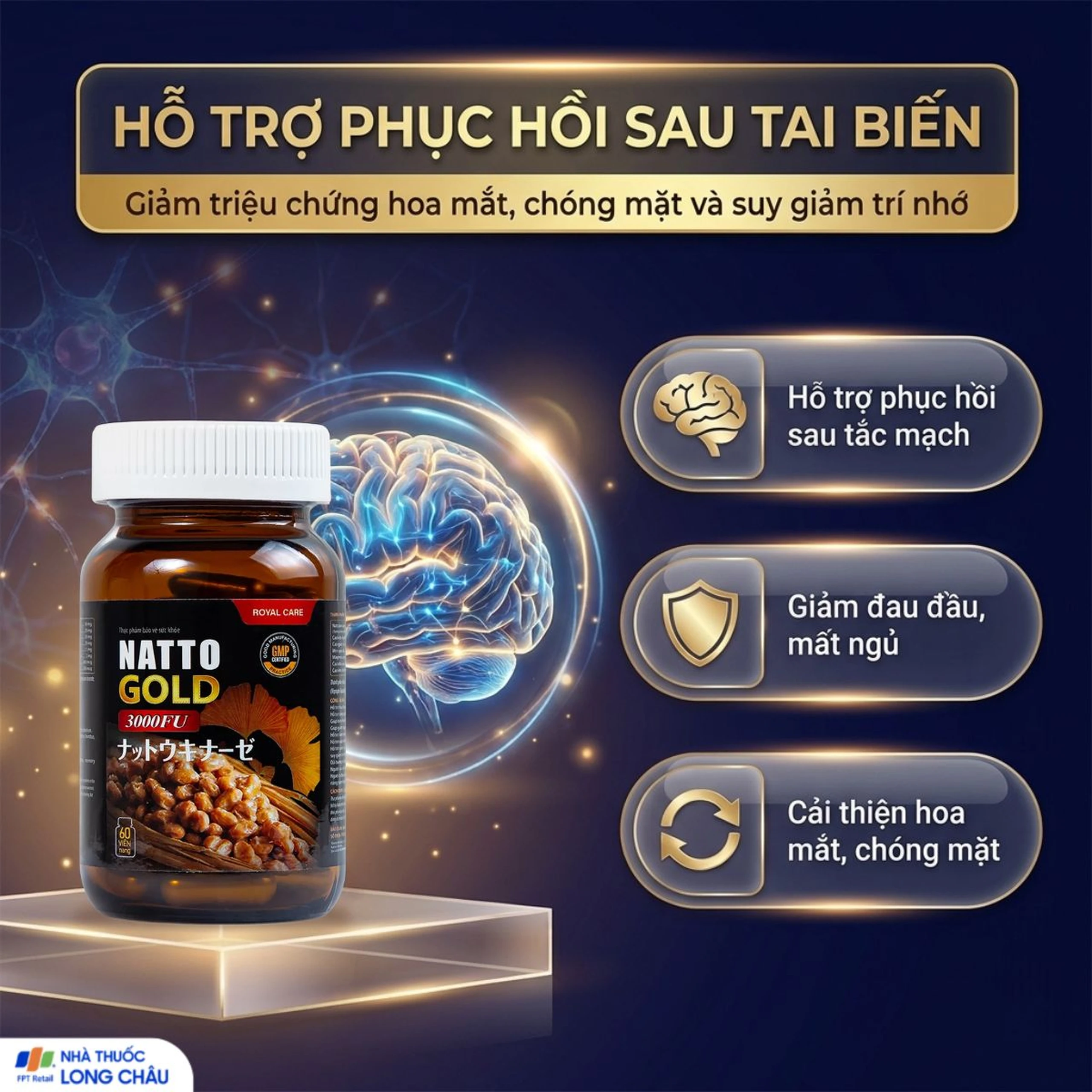 Viên uống hỗ trợ hoạt huyết, tăng cường tuần hoàn não Natto Gold 3000FU Royal Care (60 viên) 4