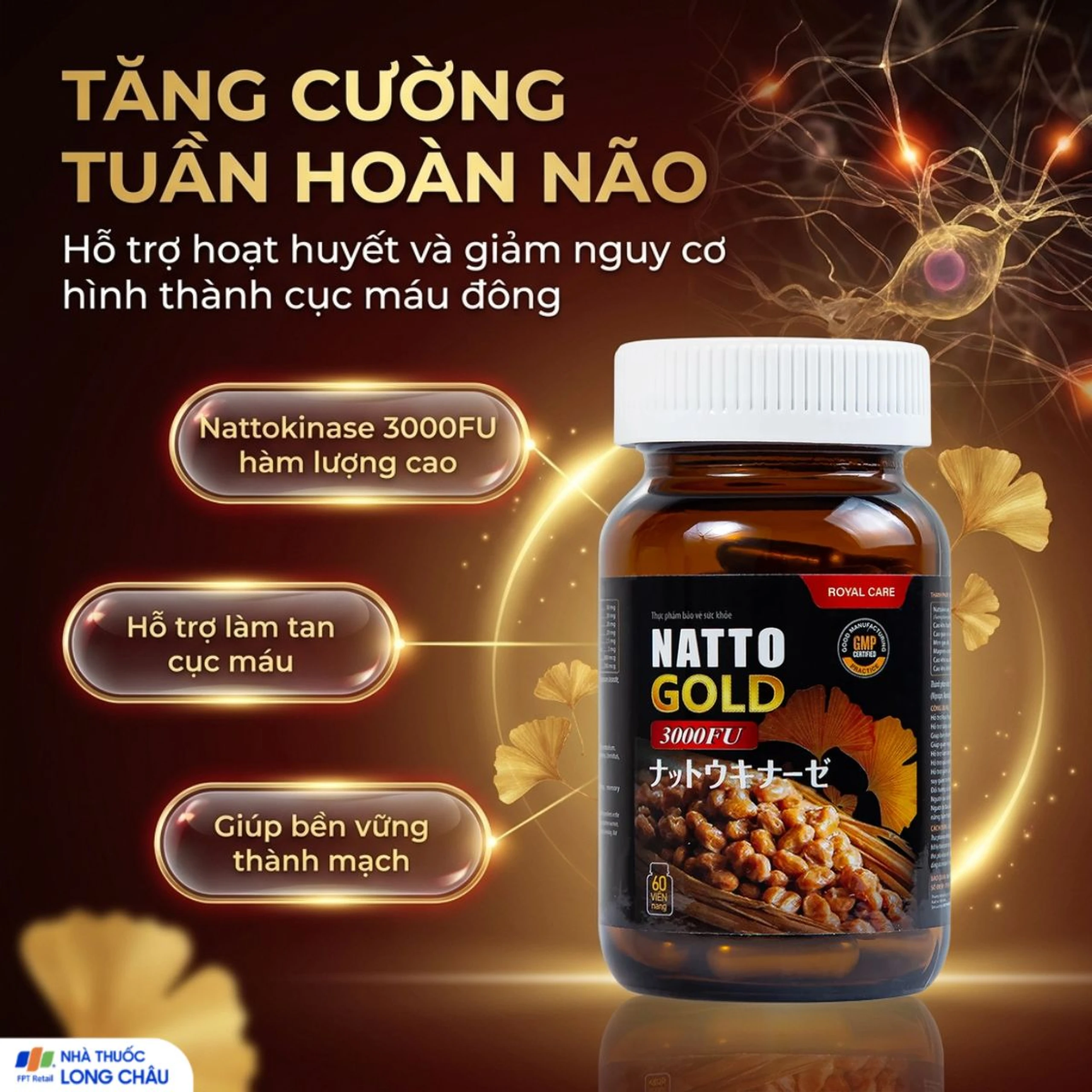 Viên uống hỗ trợ hoạt huyết, tăng cường tuần hoàn não Natto Gold 3000FU Royal Care (60 viên) 2
