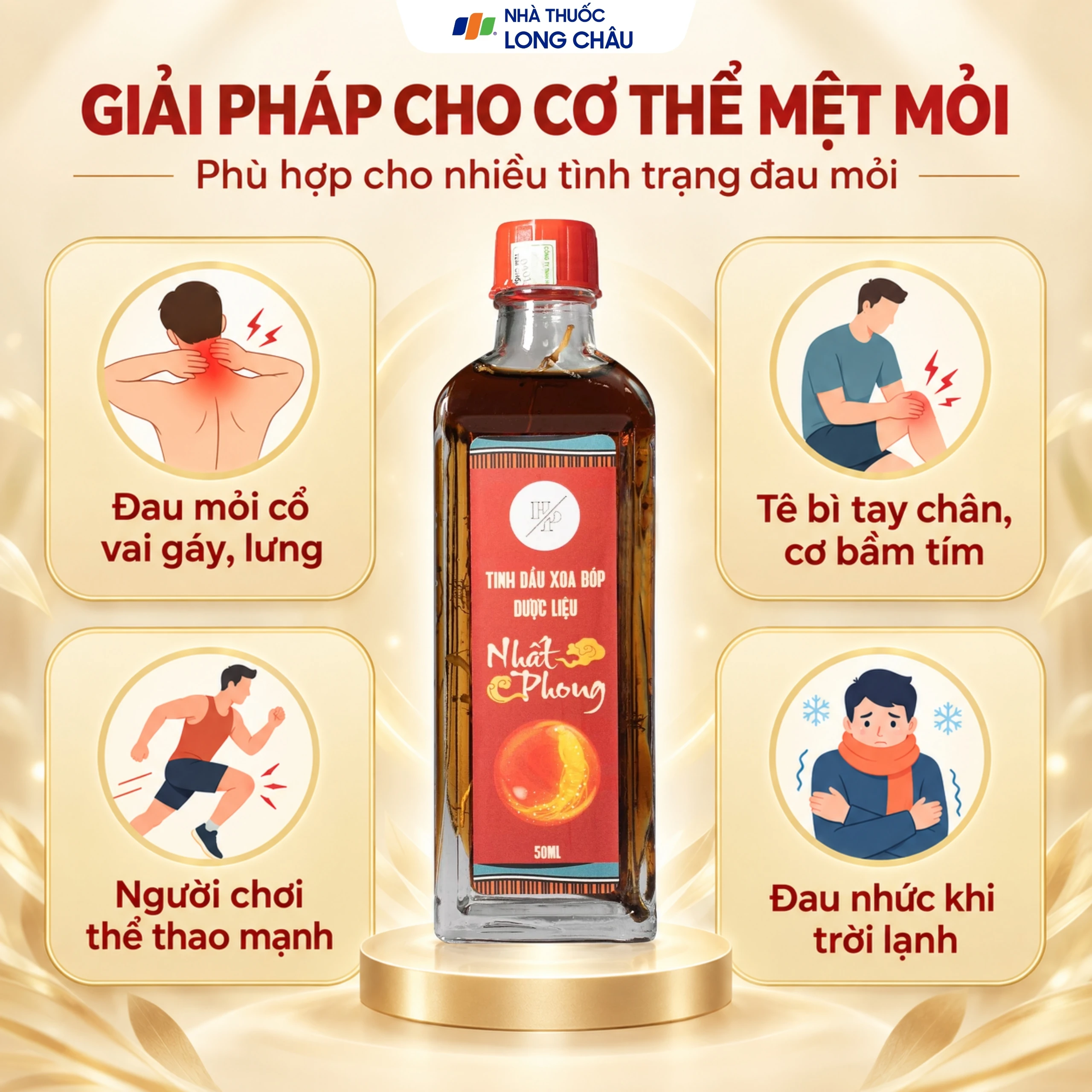 Dầu xoa bóp dược liệu Nhất Phong 50ml dùng mát xa vùng cơ mỏi 4