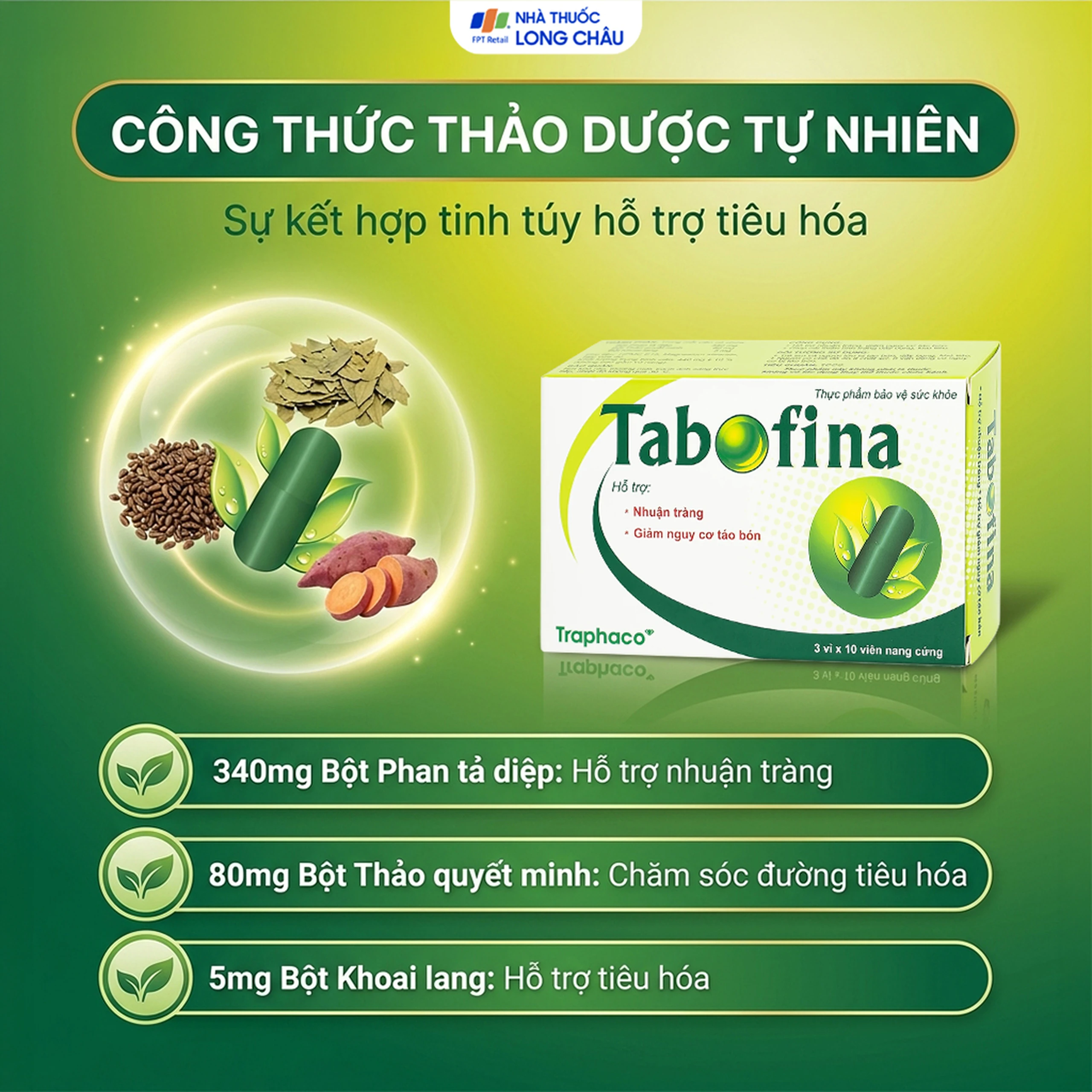 Viên hỗ trợ giảm nguy cơ táo bón Tabofina Traphaco (3 vỉ x 10 viên) 3