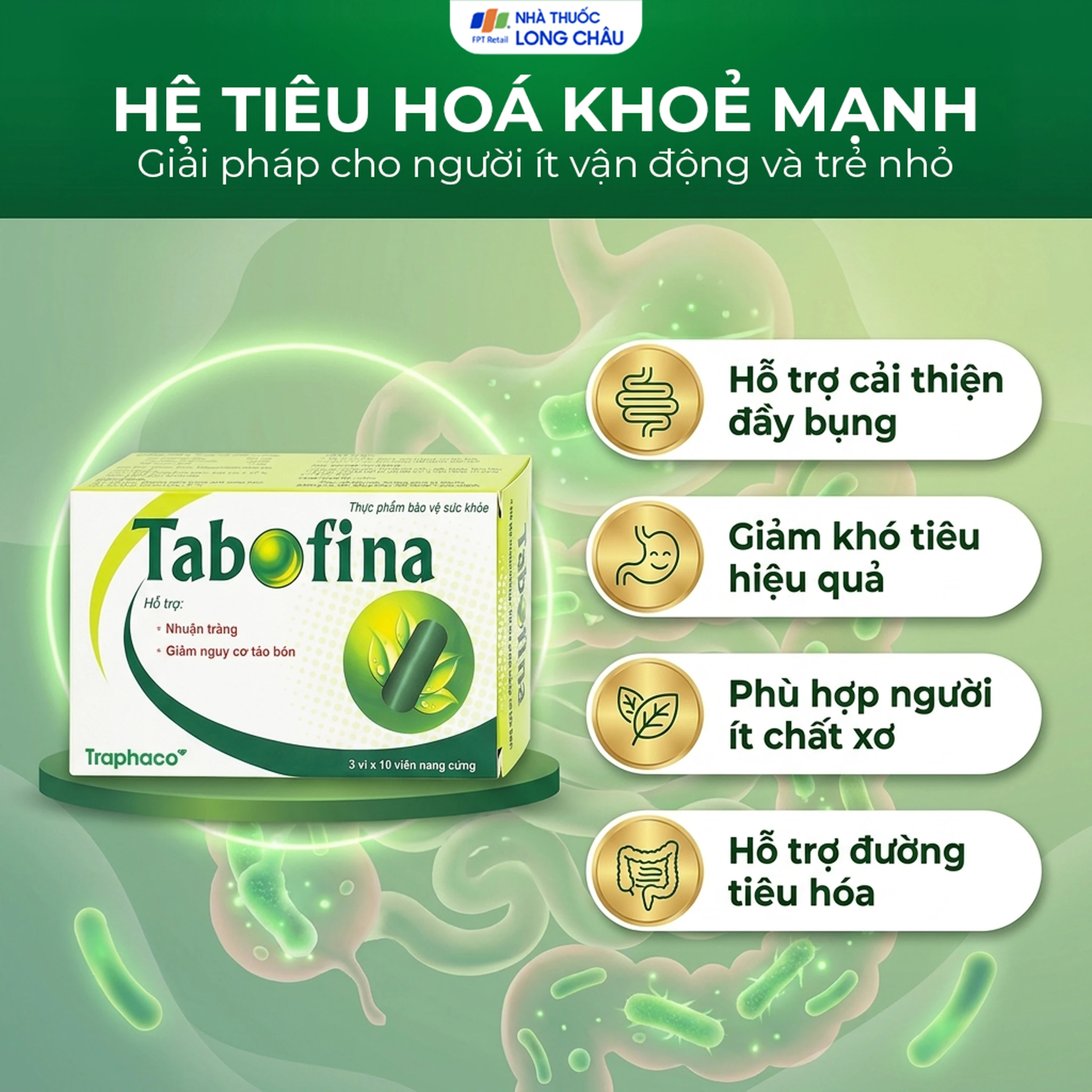 Viên hỗ trợ giảm nguy cơ táo bón Tabofina Traphaco (3 vỉ x 10 viên) 4