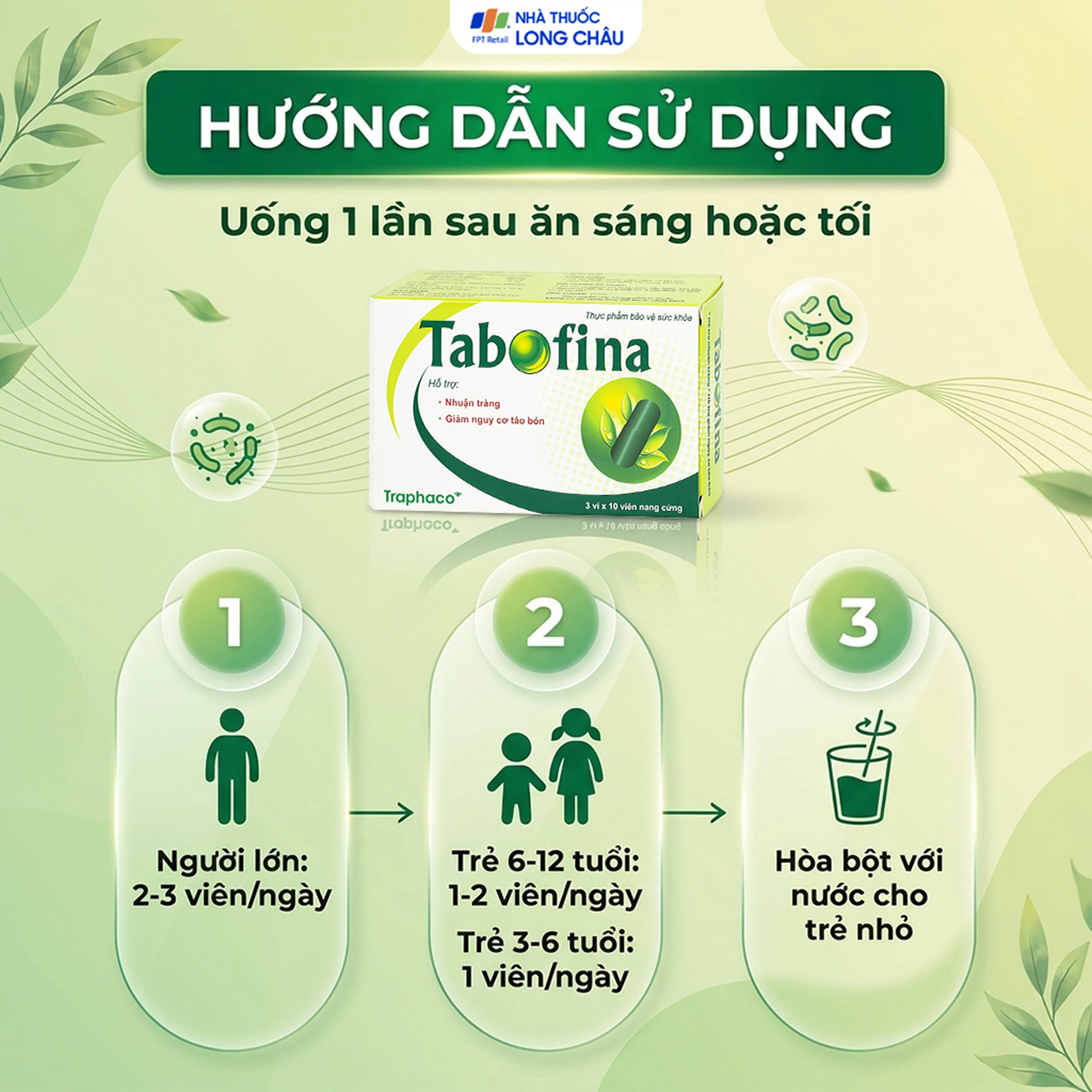 Viên hỗ trợ giảm nguy cơ táo bón Tabofina Traphaco (3 vỉ x 10 viên) 5
