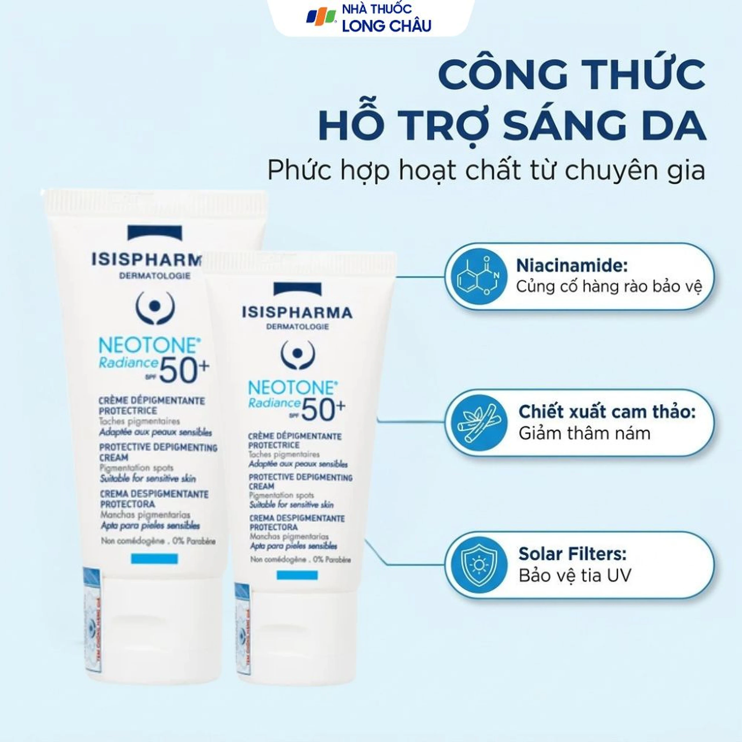Kem chống nắng Isis Neotone Radiance SPF 50+ hỗ trợ mờ nám, làm trắng da (30ml) 3