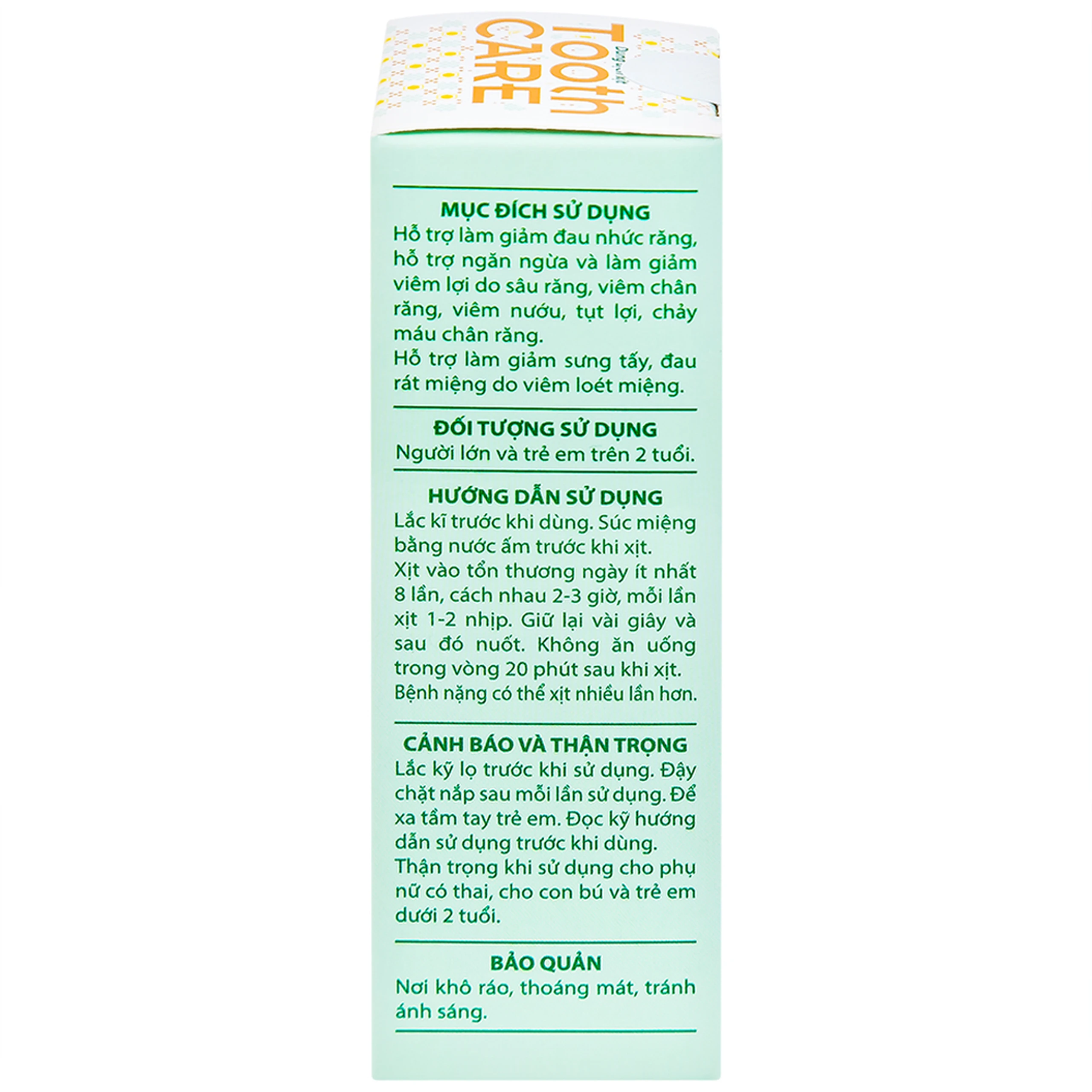 Xịt giảm đau nhức răng, viêm nướu Tooth Care 20ml