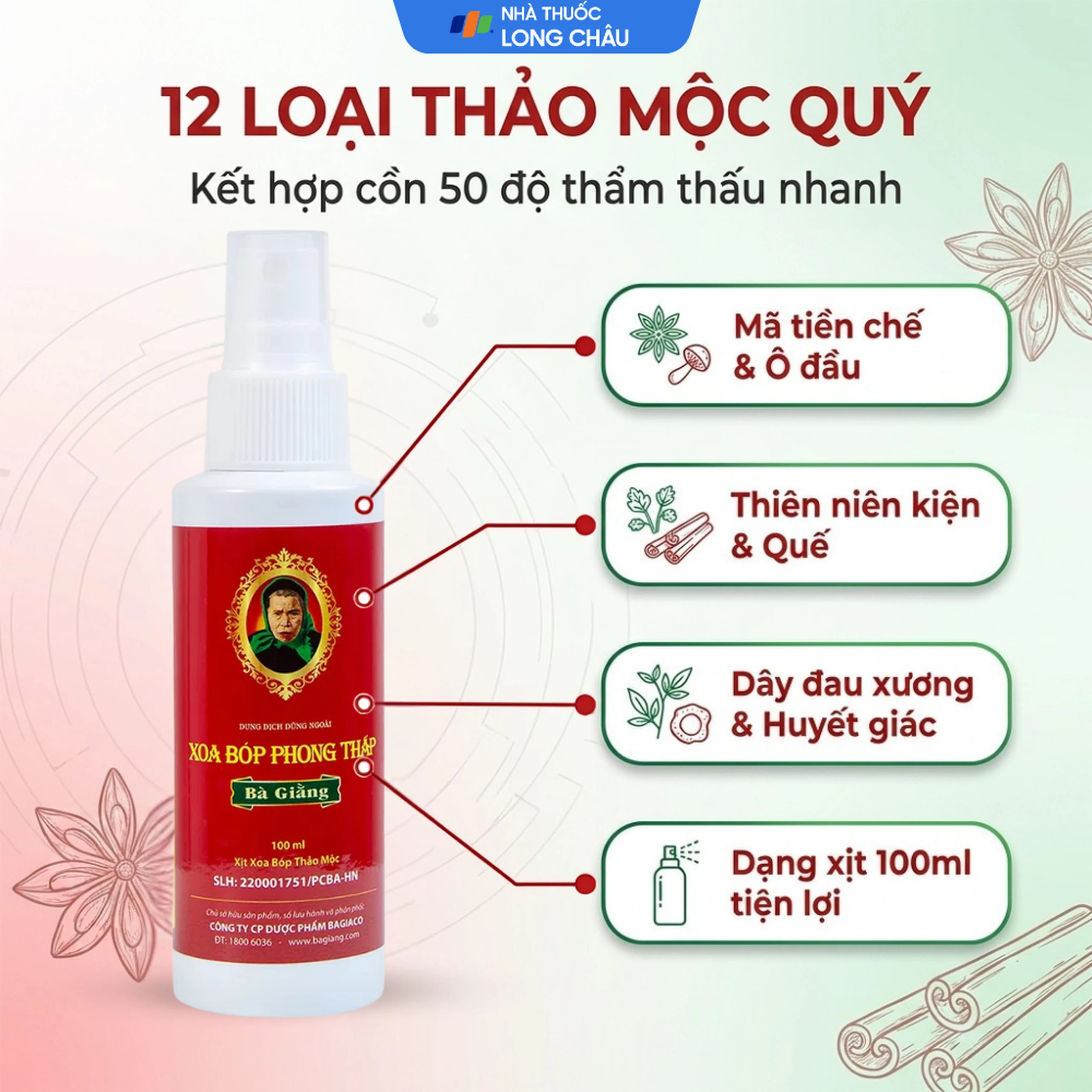 Xịt xoa bóp phong thấp Bà Giằng 100ml giúp giảm chứng phong thấp, đau mỏi, suy tĩnh mạch 2