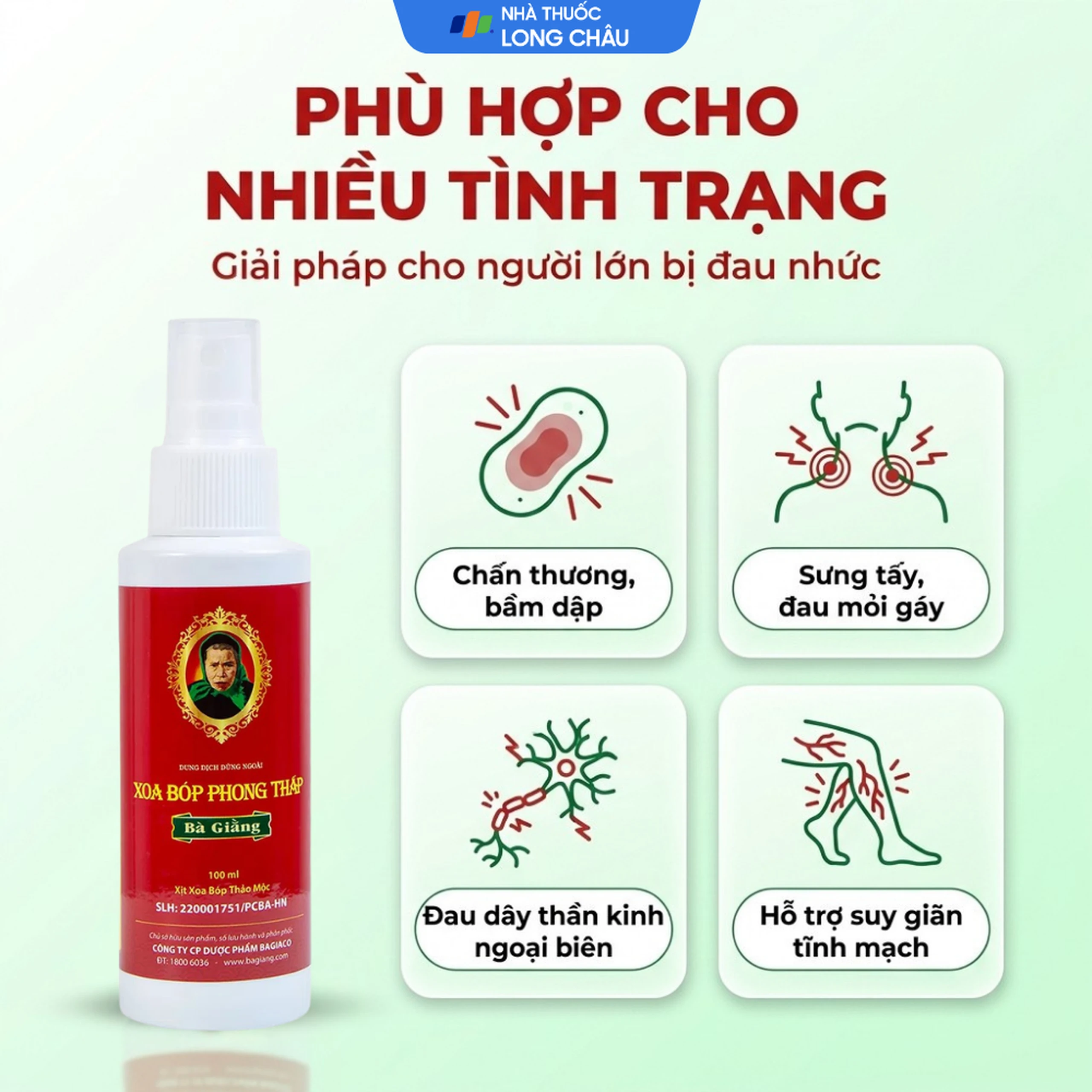 Xịt xoa bóp phong thấp Bà Giằng 100ml giúp giảm chứng phong thấp, đau mỏi, suy tĩnh mạch 3