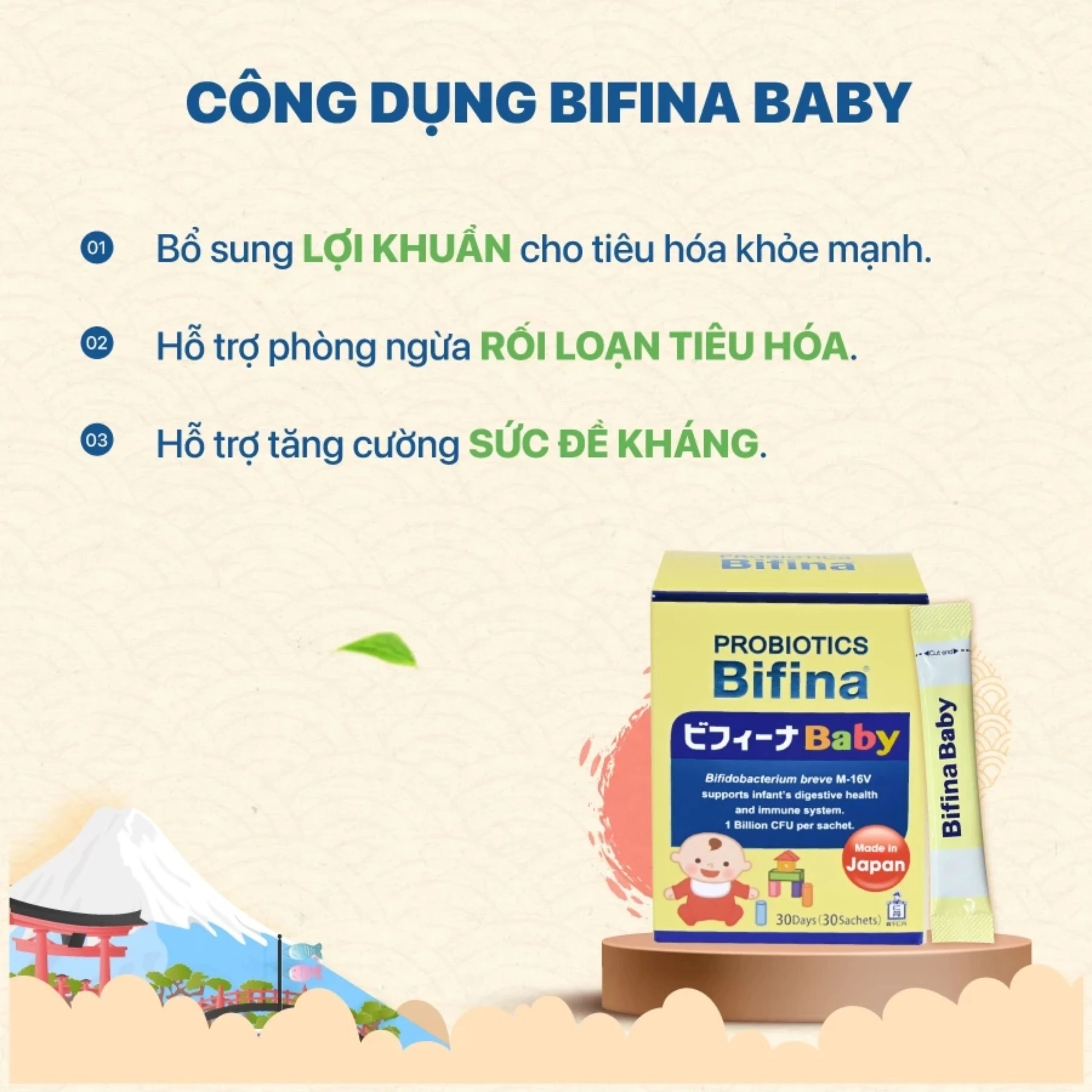 Men vi sinh giúp hệ vi sinh đường ruột khỏe mạnh, hỗ trợ tiêu hoá và tăng cường đề kháng cho trẻ Bifina Baby (30 gói) 2