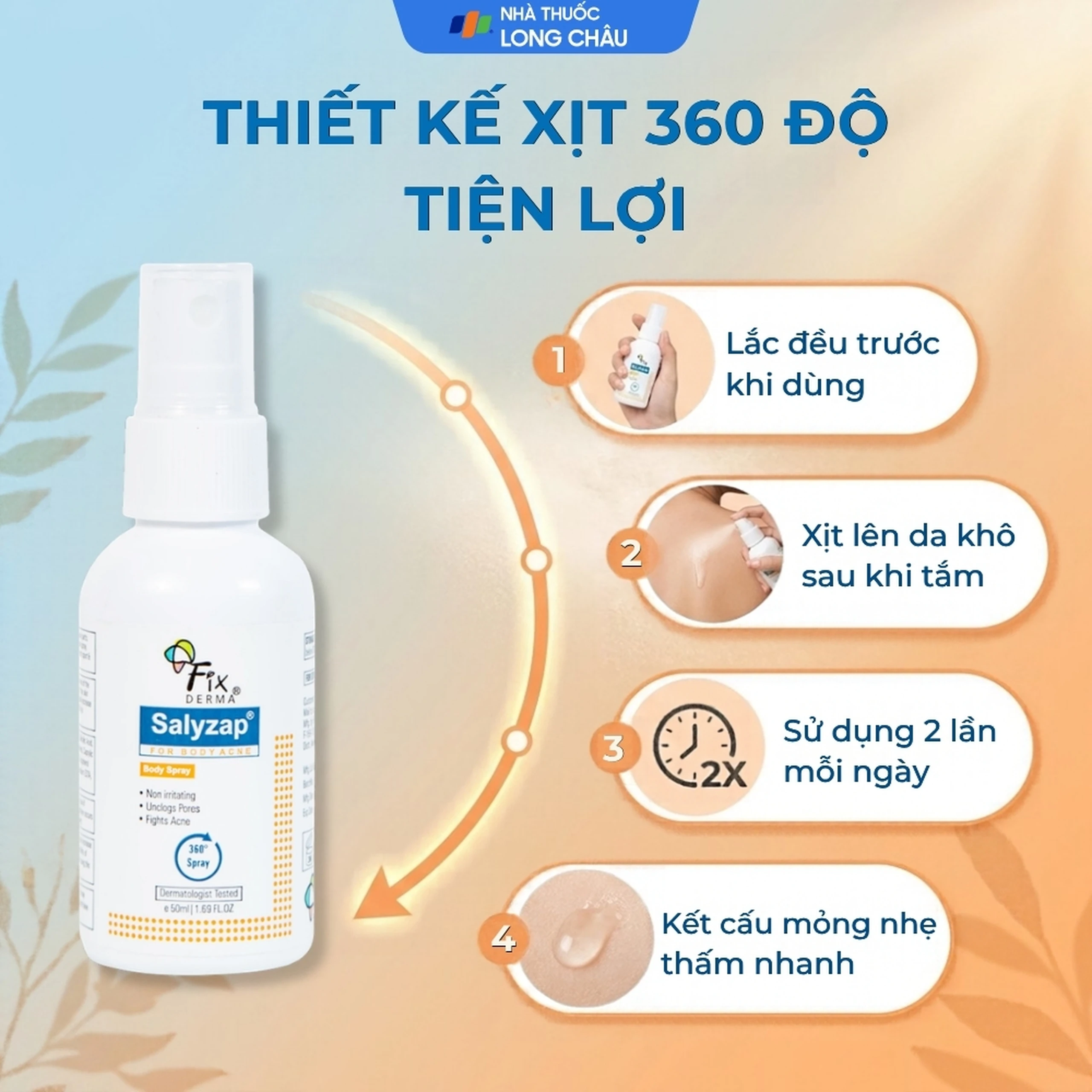Xịt mụn lưng Fixderma Salyzap 50ml 5