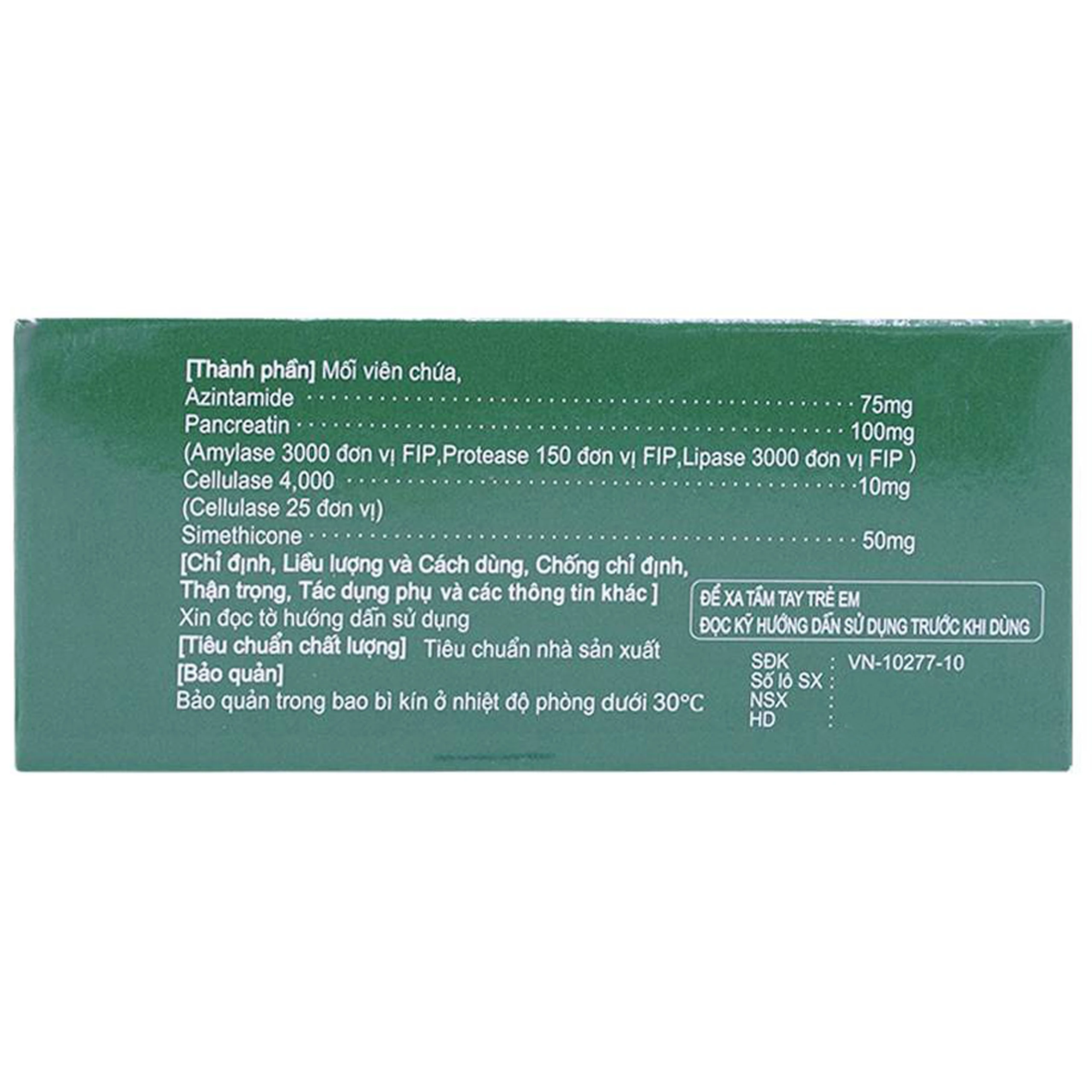 Thuốc Azintal Forte điều trị đầy hơi, khó tiêu, chướng bụng (10 vỉ x 10 viên)