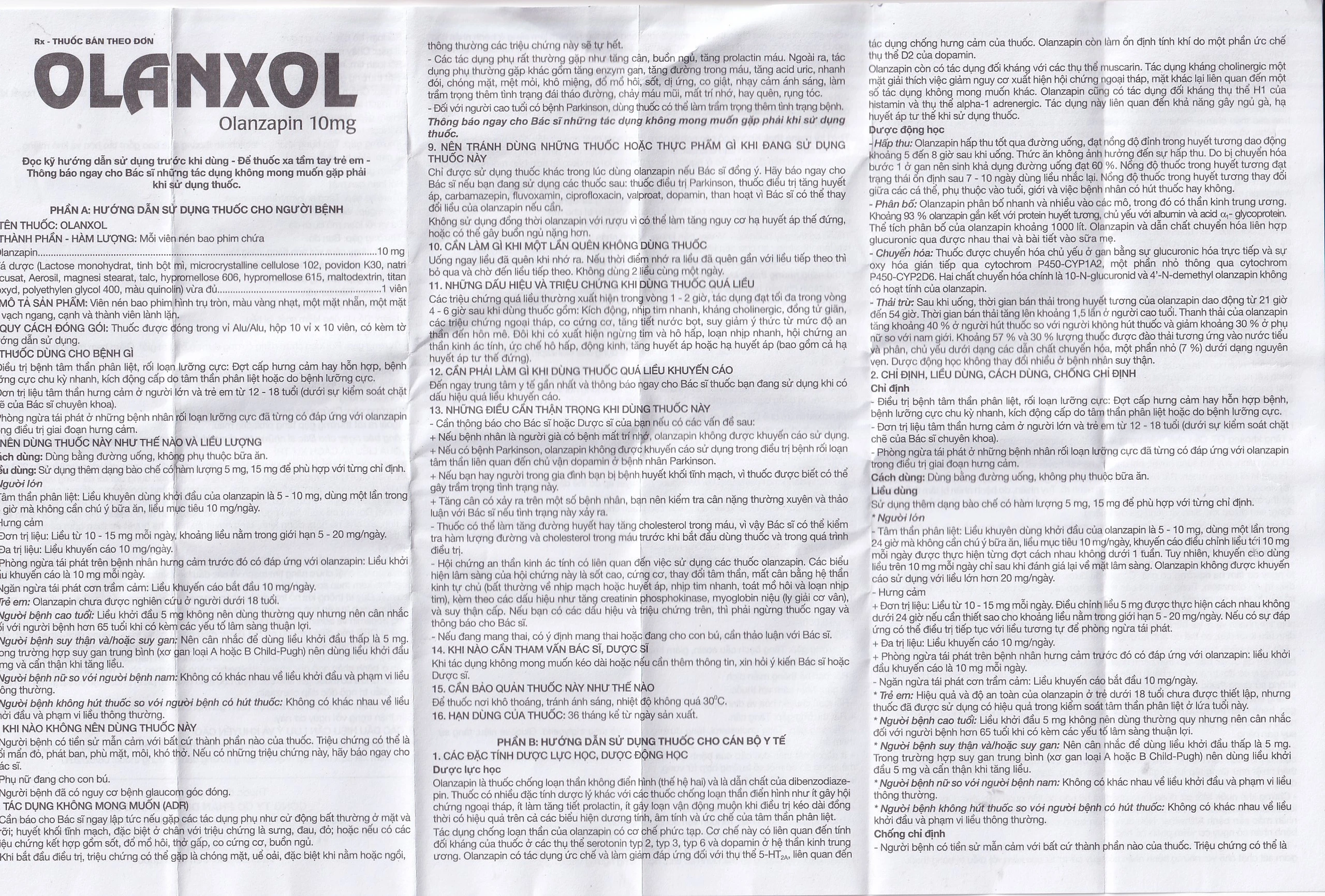 Viên nén Olanxol 10mg Danapha điều trị tâm thần phân liệt (10 vỉ x 10 viên)
