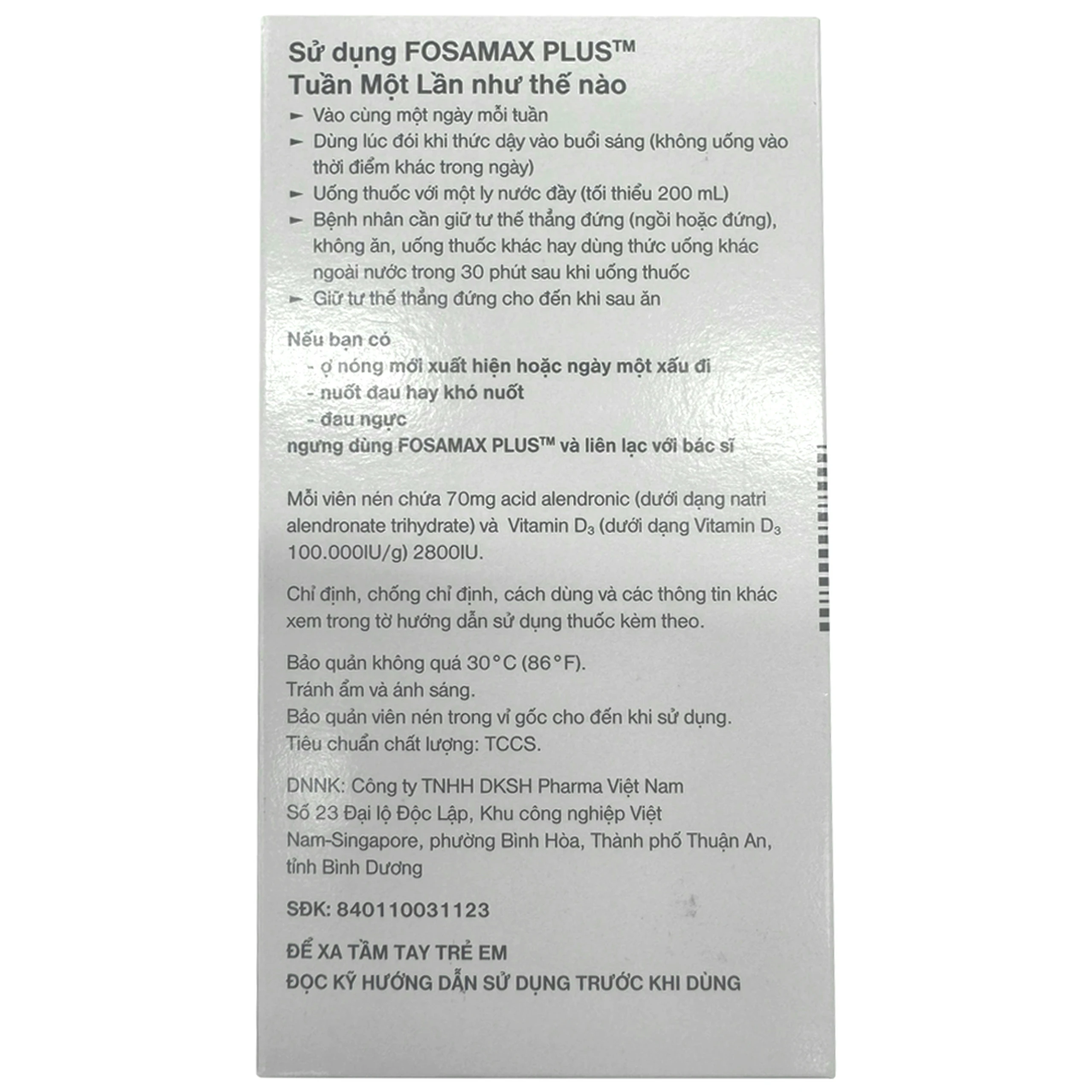 Thuốc Fosamax Plus 70mg/2800IU Organon điều trị loãng xương sau mãn kinh ở phụ nữ (1 vỉ x 4 viên)