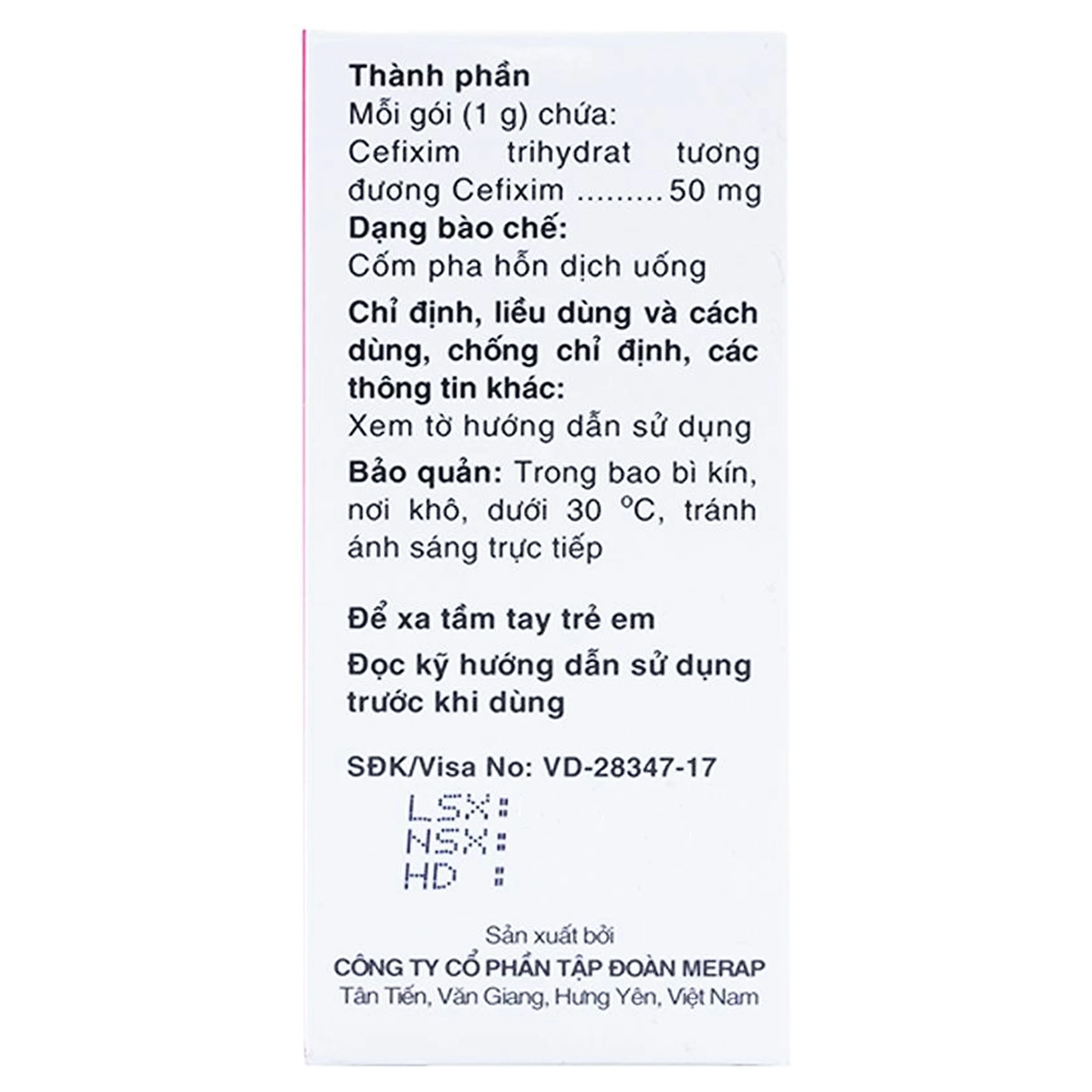 Cốm pha hỗn dịch uống Mecefix-B.E 50mg Merap điều trị viêm tai giữa, viêm xoang (20 gói)