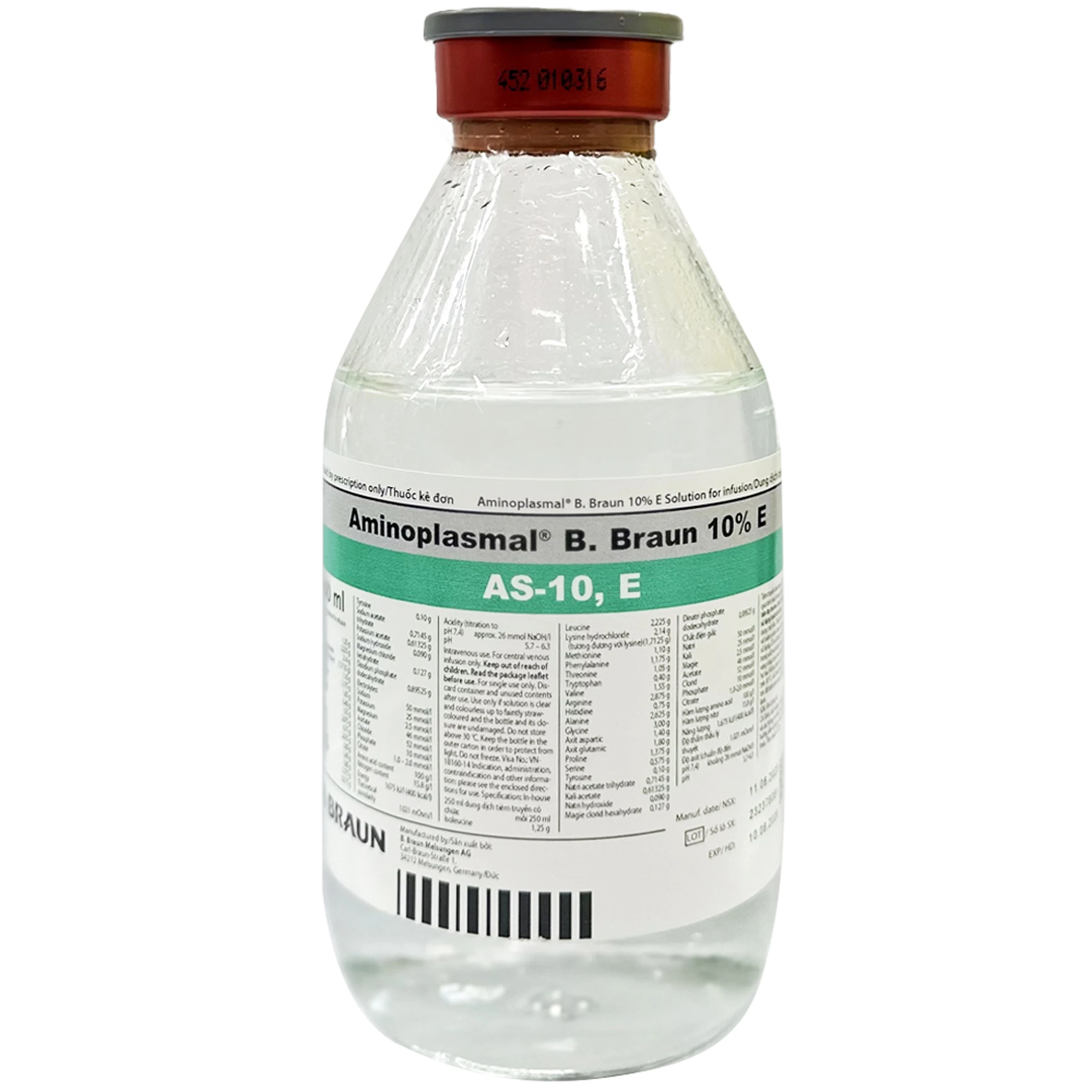 Dung dịch truyền tĩnh mạch Aminoplasmal 10% B.Braun cung cấp amino acid (250ml)