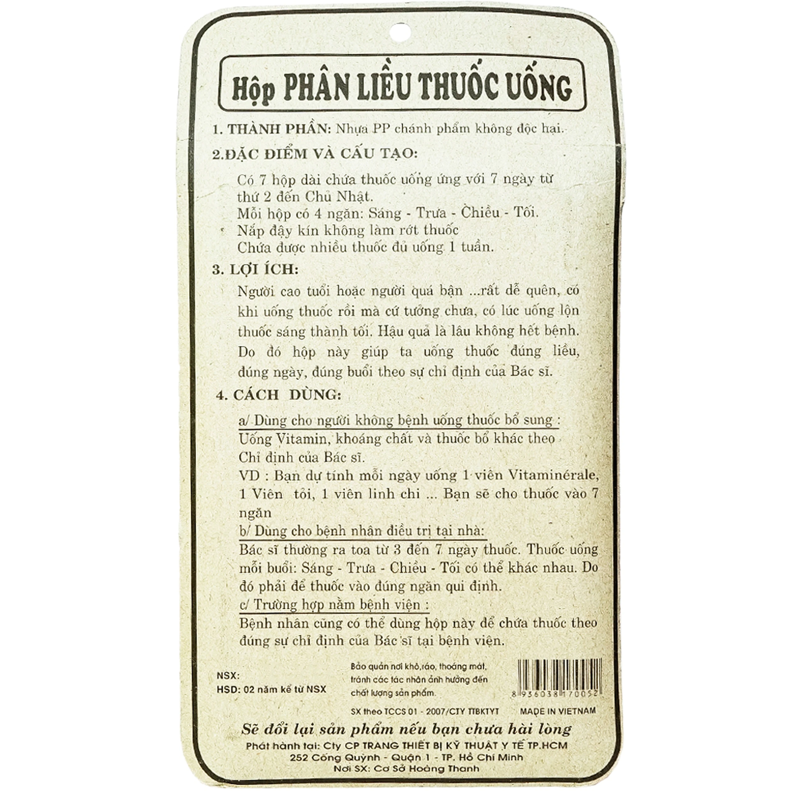 Hộp phân liều thuốc dùng trong 1 tuần (7 hộp dài)