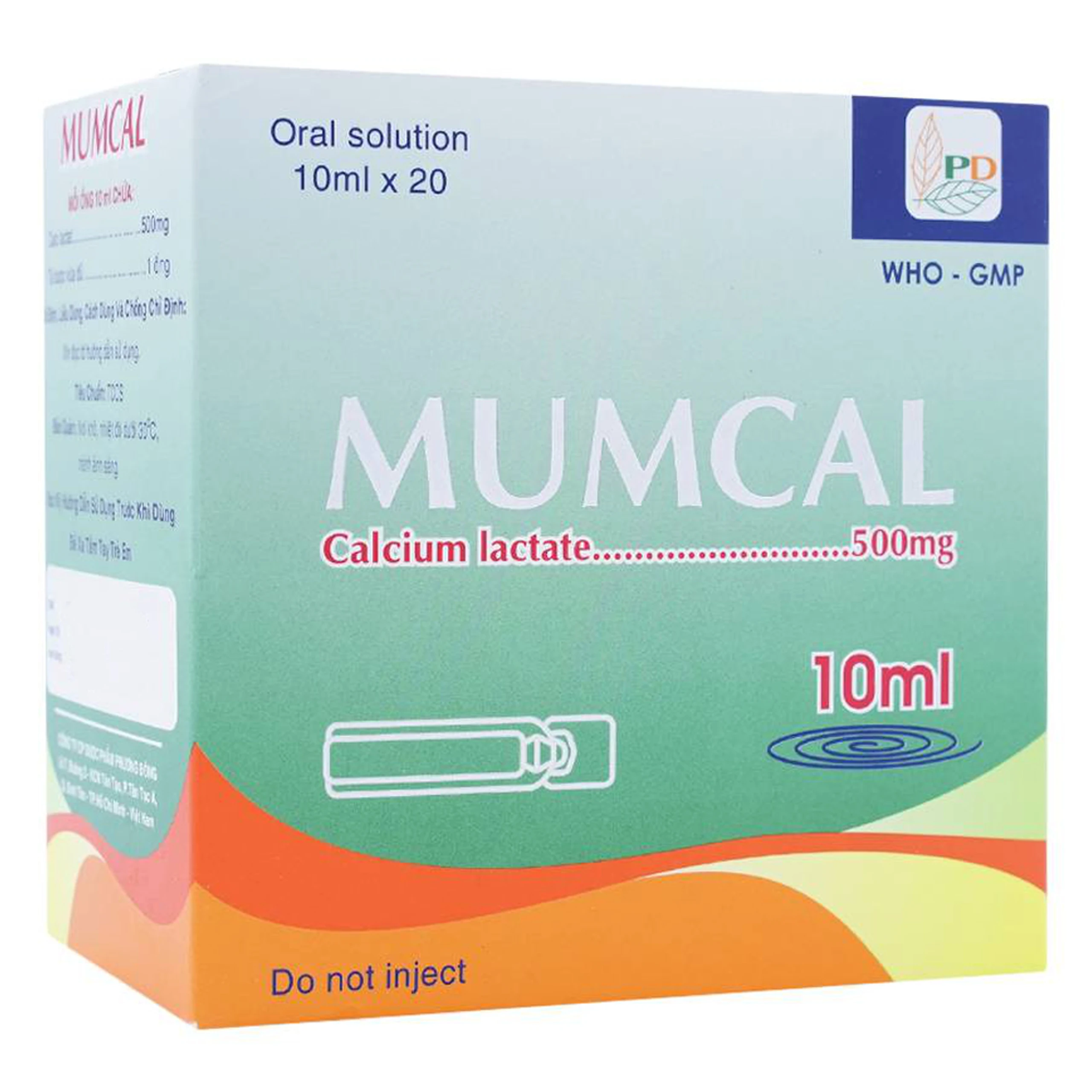 Dung dịch uống Mumcal 500mg Phương Đông bổ sung Canxi cho phụ nữ mang thai (20 ống x 10ml)