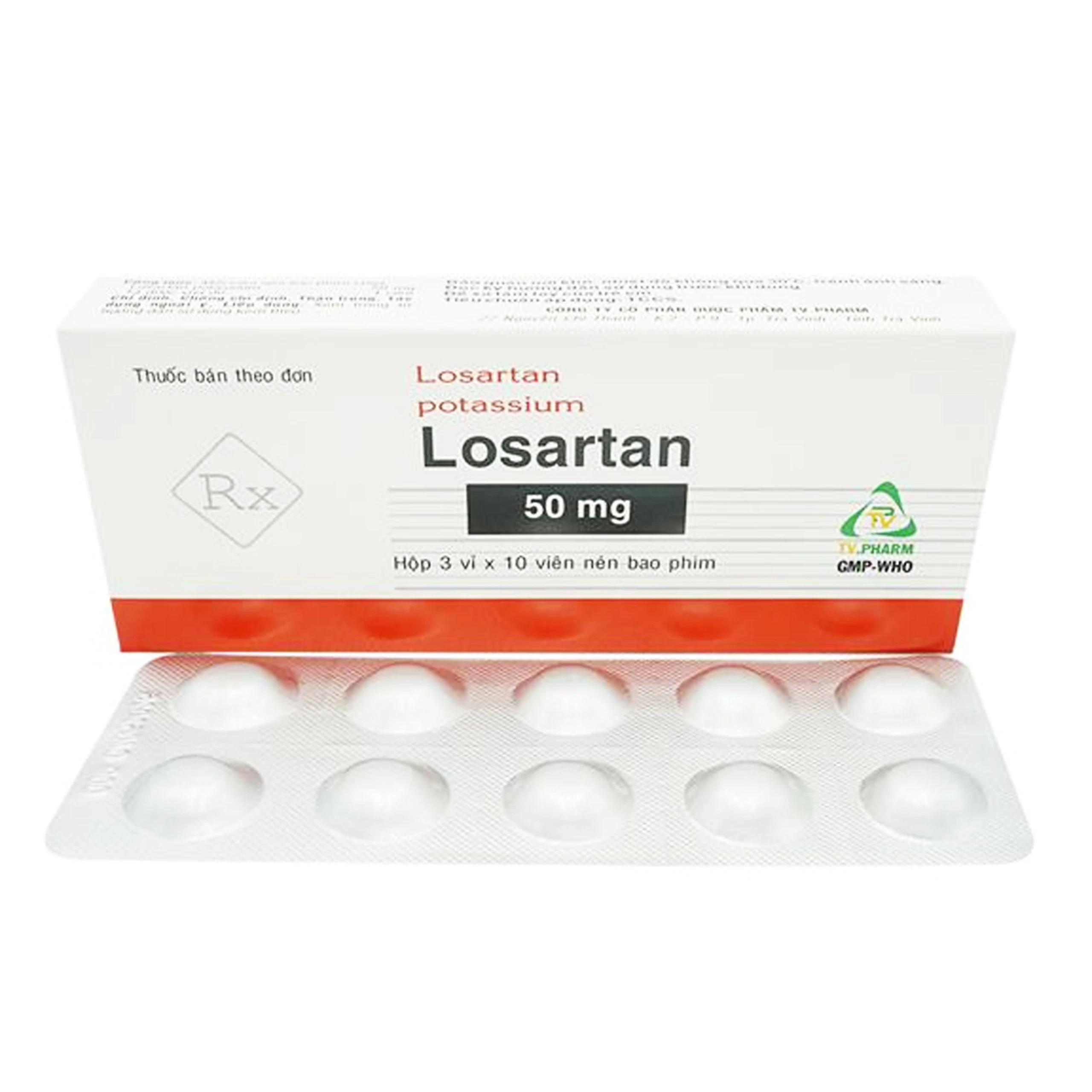 Viên nén Losartan 50mg TV.PHARM điều trị tăng huyết áp (3 vỉ x 10 viên)