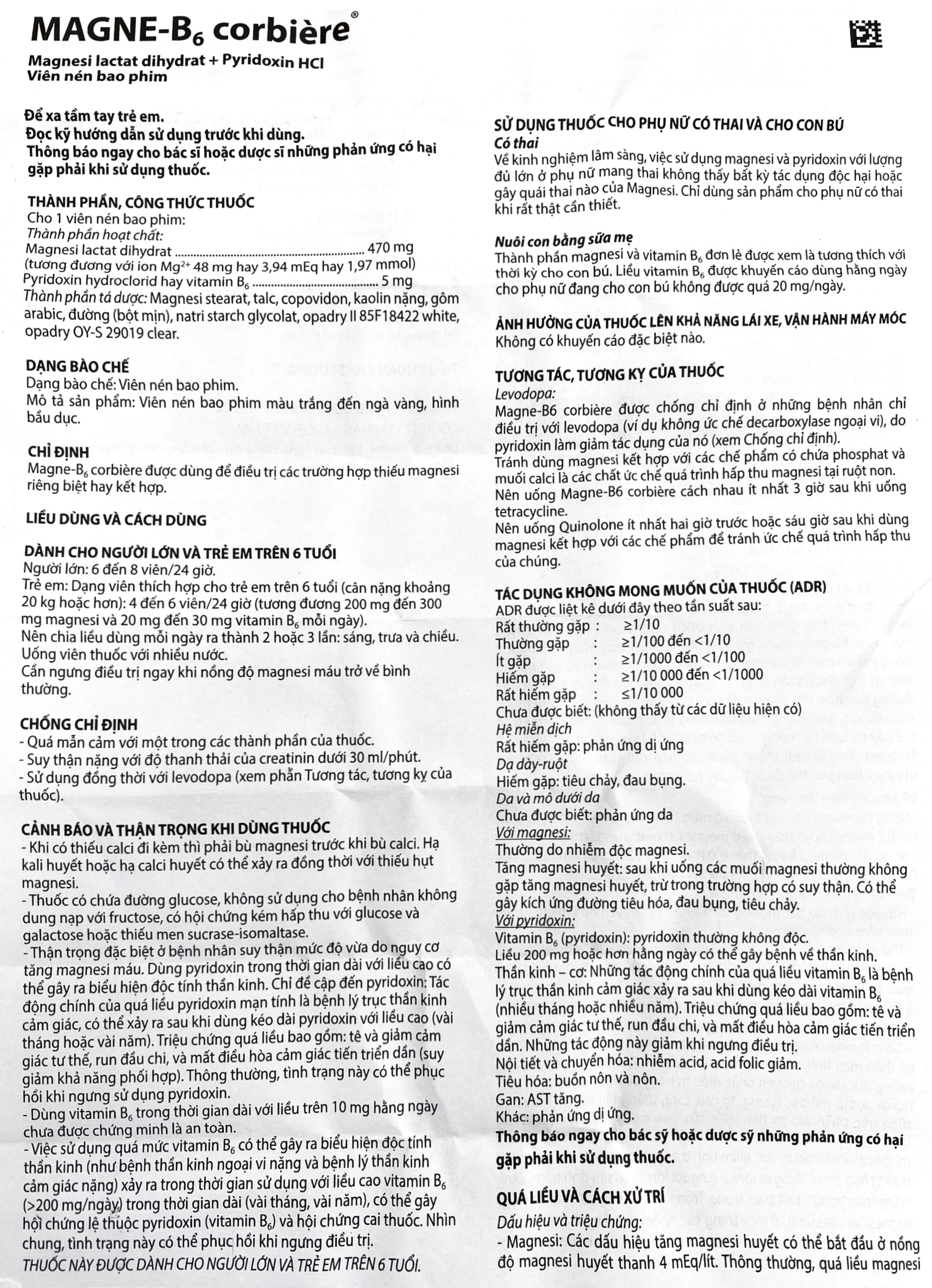 Viên nén Magne-B6 Corbière Sanofi điều trị thiếu magnesi riêng biệt hay kết hợp (5 vỉ x 10 viên)