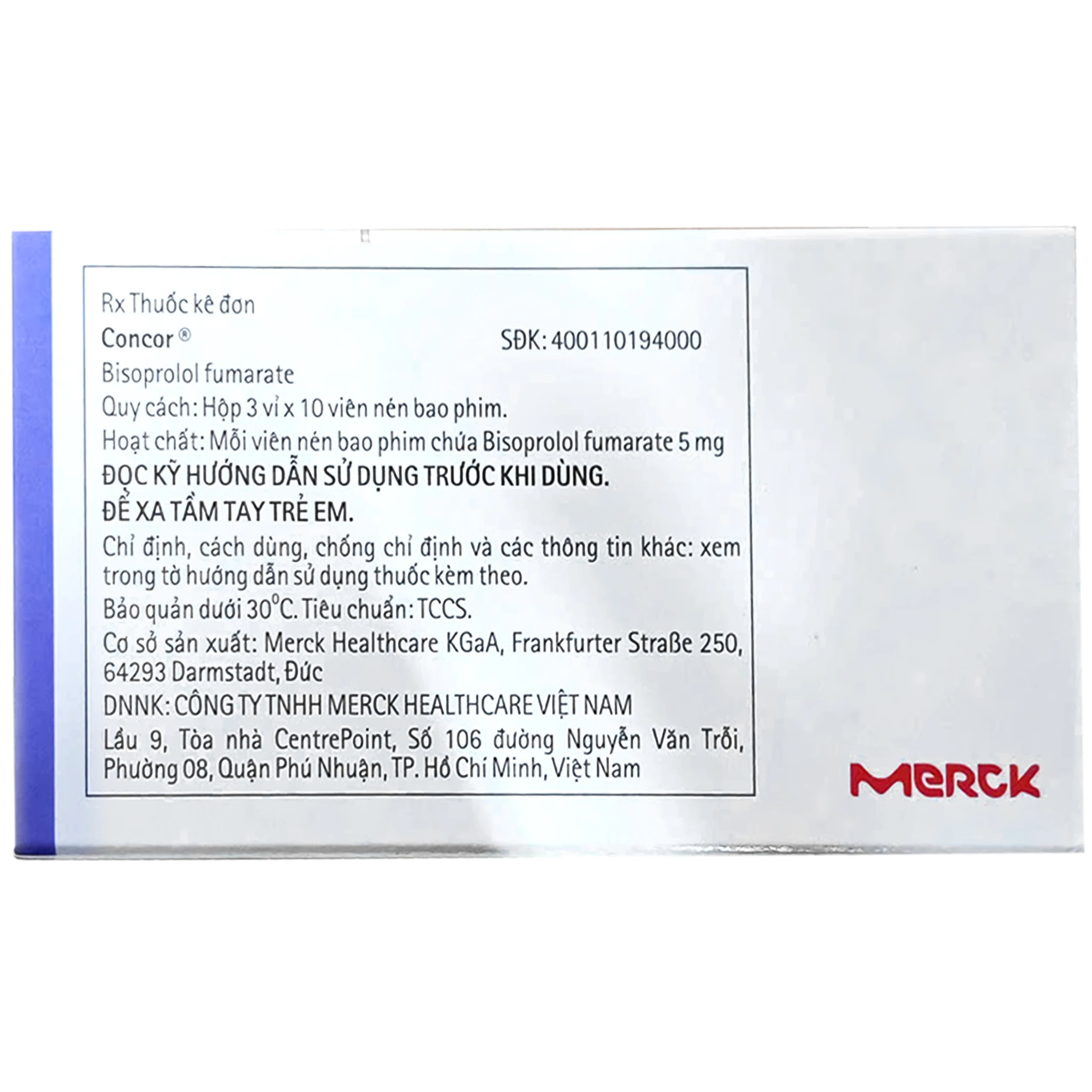 Thuốc Concor 5mg Merck điều trị tăng huyết áp, đau thắt ngực (3 vỉ x 10 viên) 6