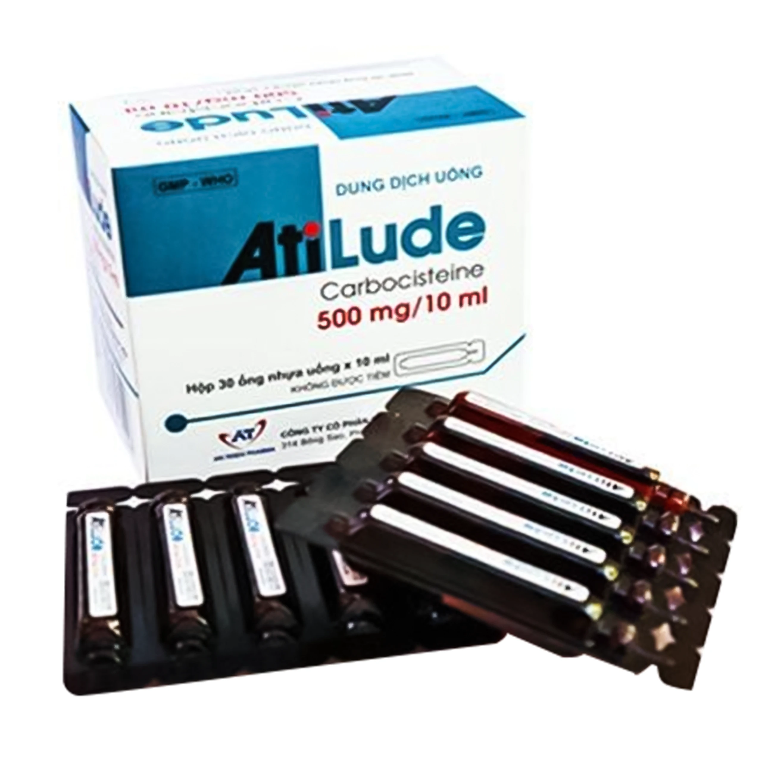 Dung dịch uống AtiLude 500mg/10ml An Thiên tiêu nhầy, rối loạn đường hô hấp (30 ống x 10 ml)