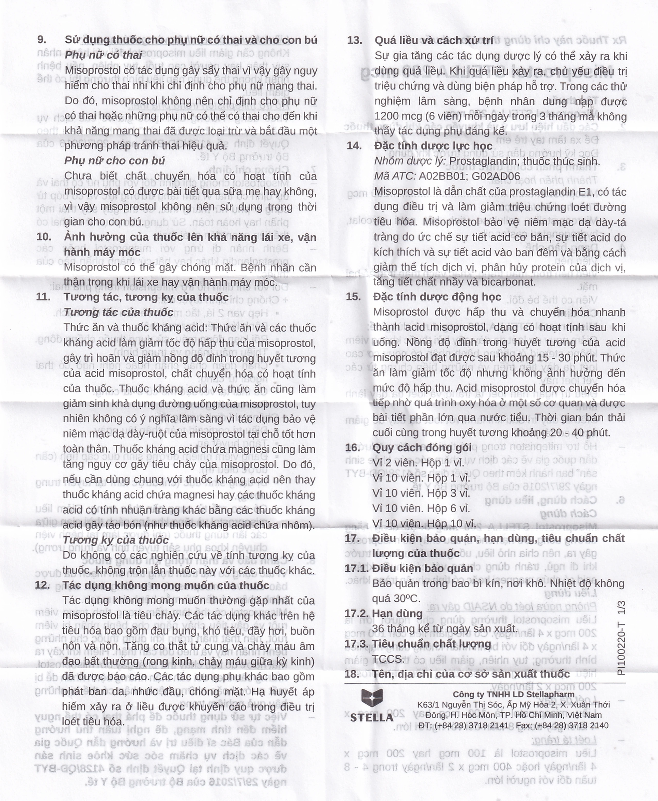 Viên nén Misoprostol Stella 200mcg giảm nguy cơ loét dạ dày (3 vỉ x 10 viên)