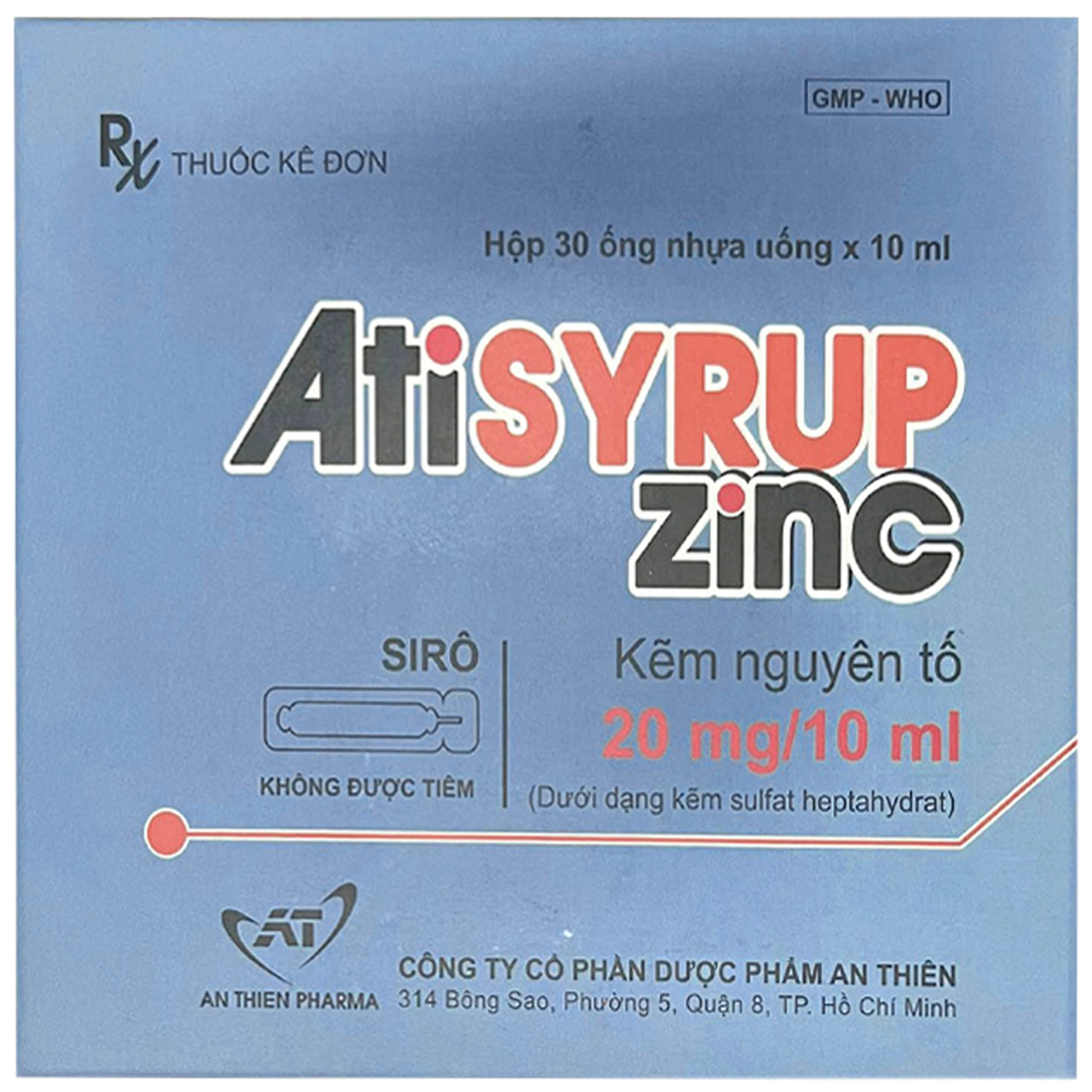 Siro Atisyrup Zinc 20mg/10ml An Thiên điều trị thiếu kẽm (30 ống x 10ml) 1