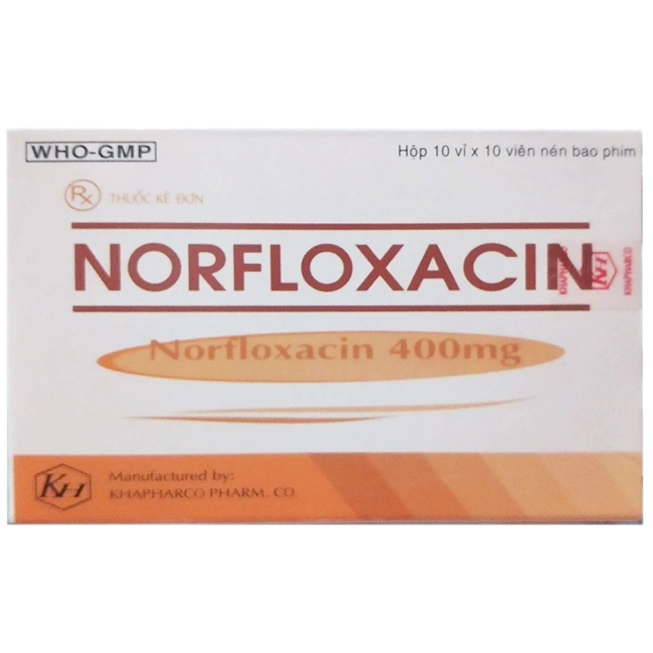 Thuốc Norfloxacin 400mg Khapharco điều trị nhiễm khuẩn đường tiết niệu (10 vỉ x 10 viên)