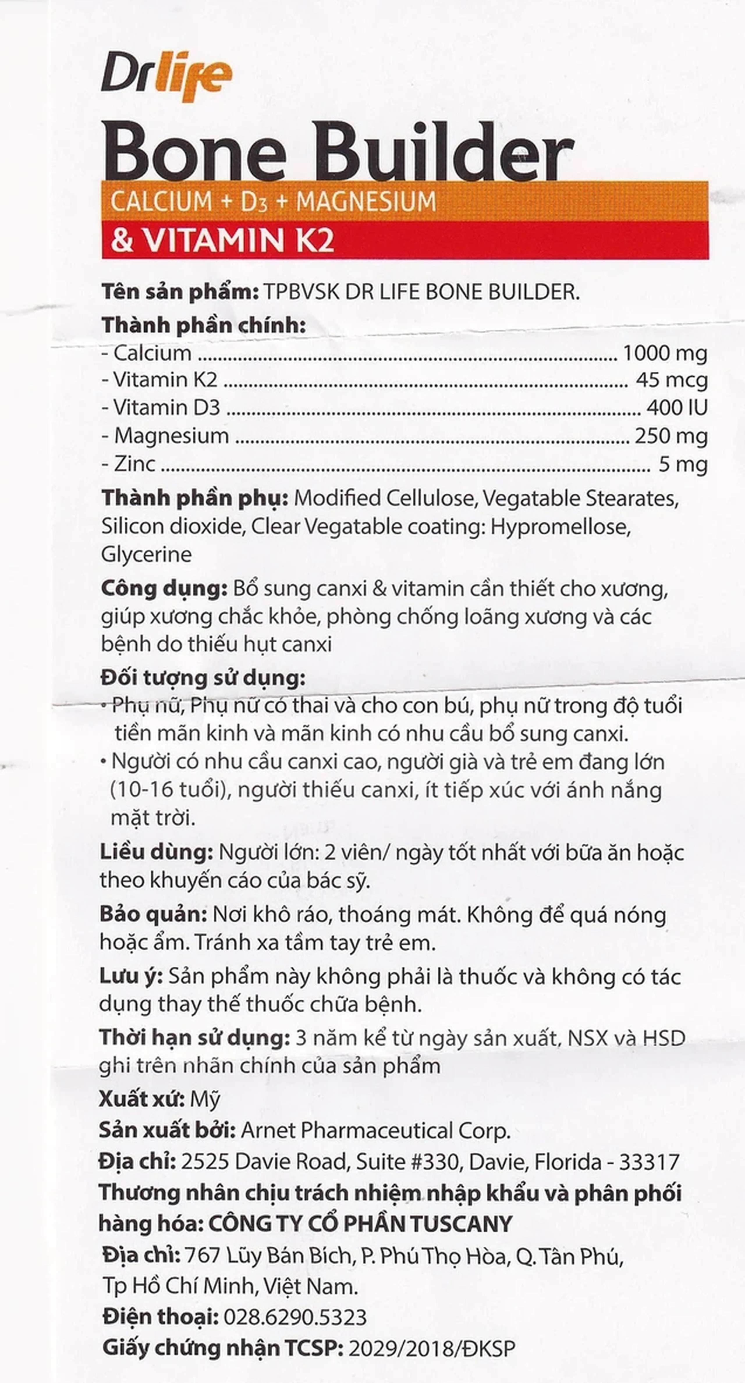 Viên uống bổ sung canxi và vitamin cho xương, phòng chống loãng xương Bone Builder Drlife (60 viên)